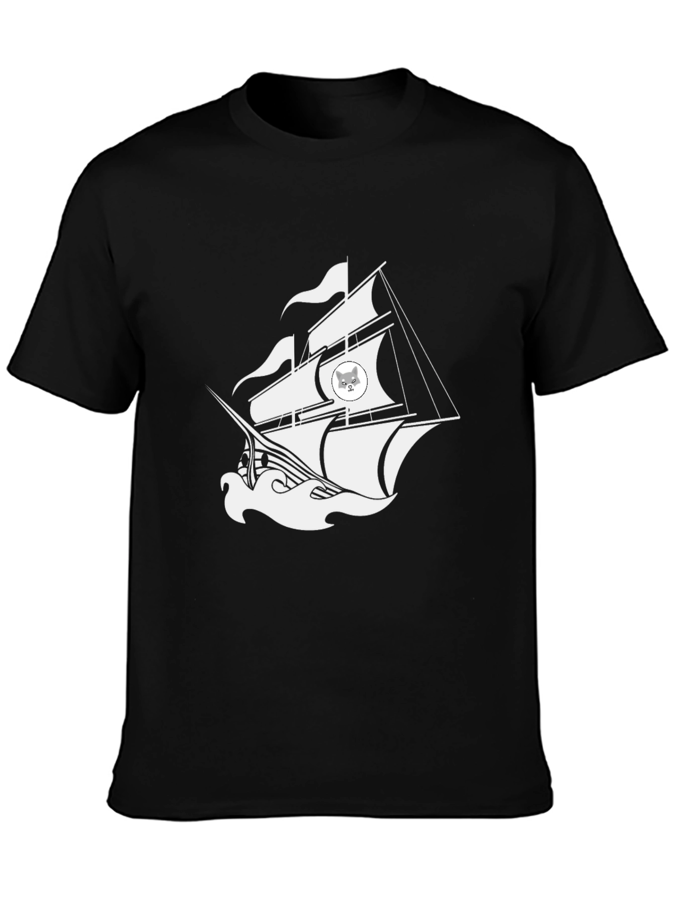 Nautical Cat Ship Graphic Black T-Shirt