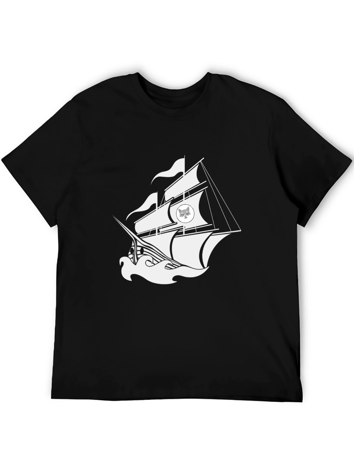 Nautical Cat Ship Graphic Black T-Shirt