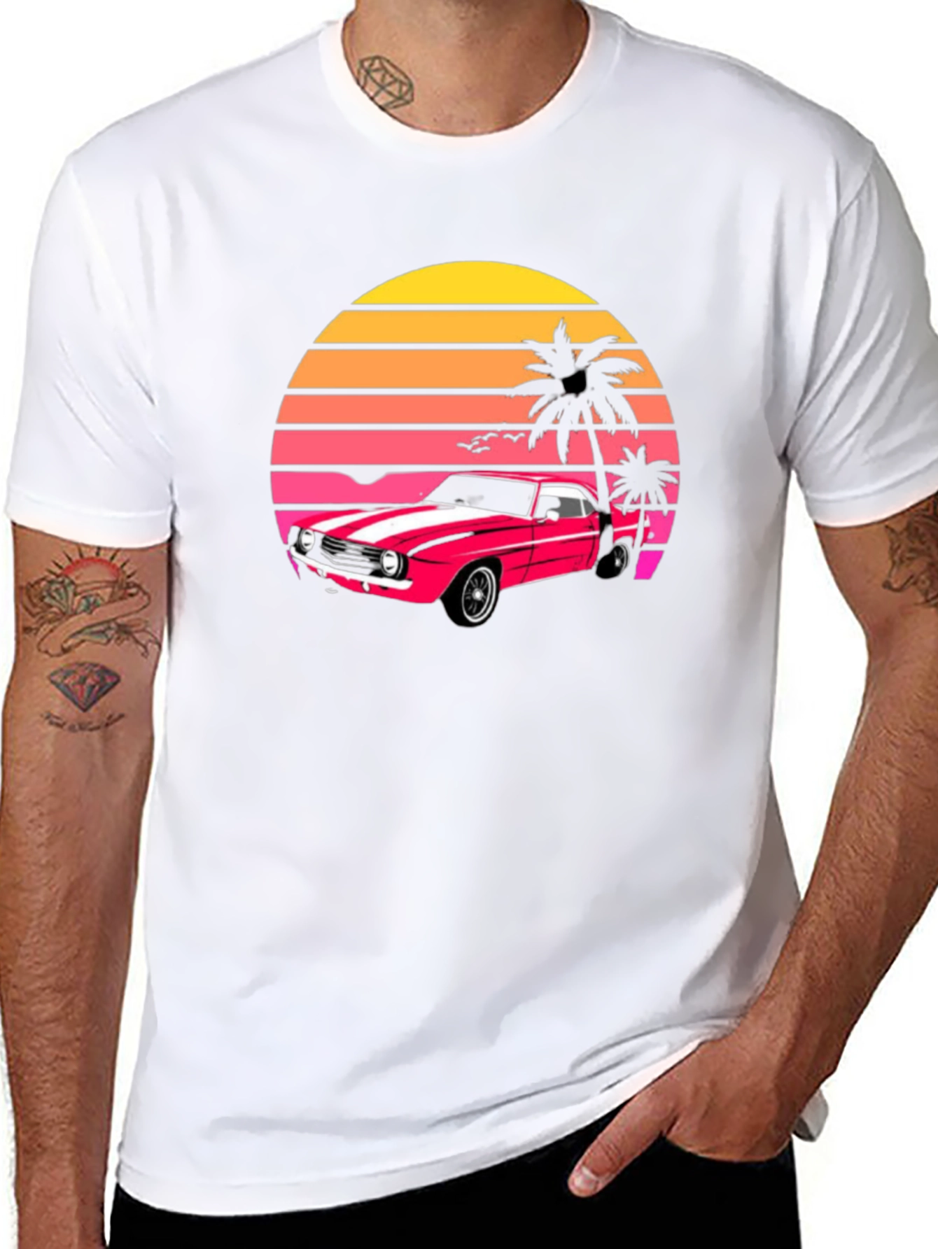 Retro Sunset Car Graphic T-Shirt