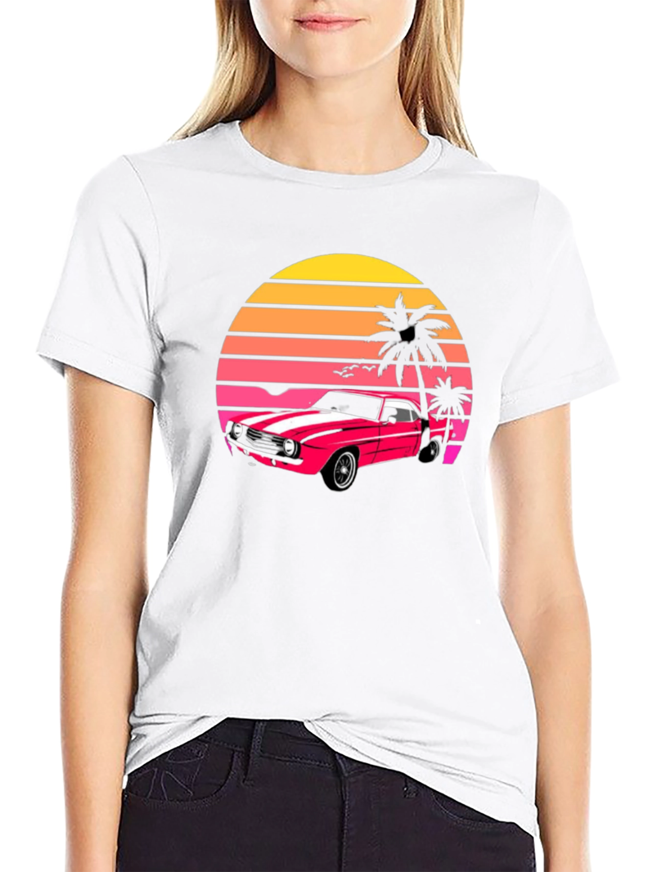 Retro Sunset Car Graphic T-Shirt