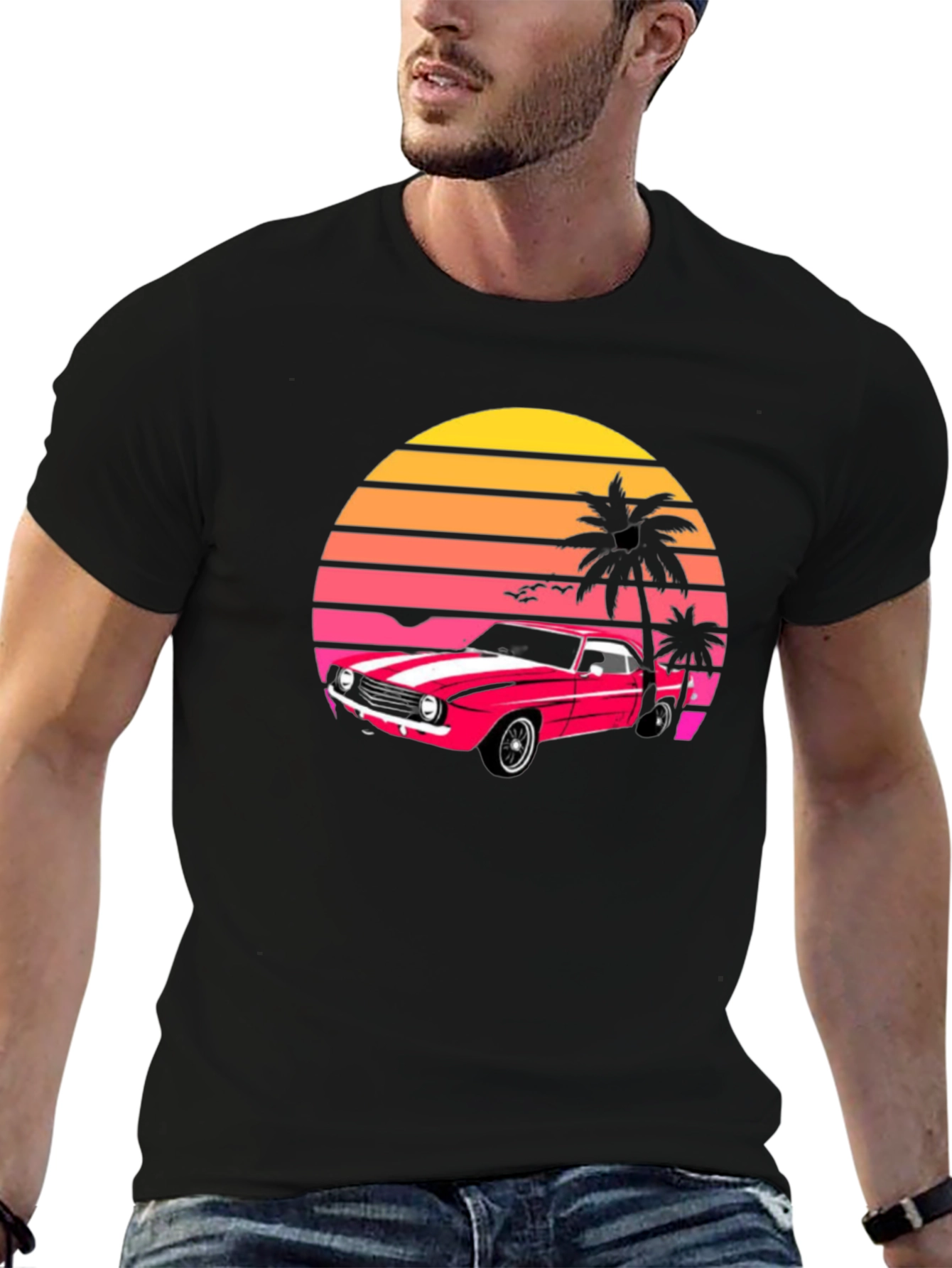 Retro Sunset Car Graphic T-Shirt