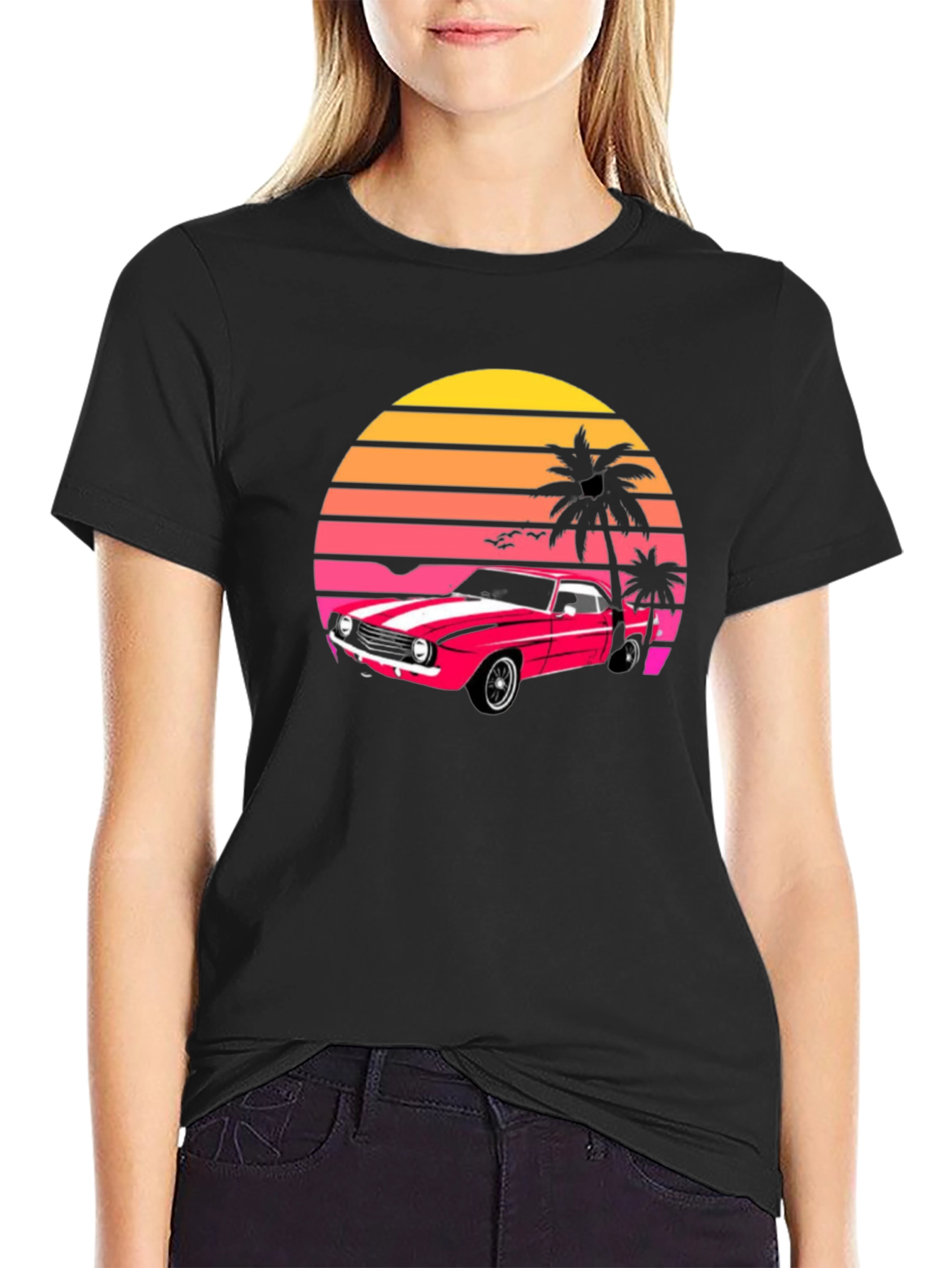 Retro Sunset Car Graphic T-Shirt