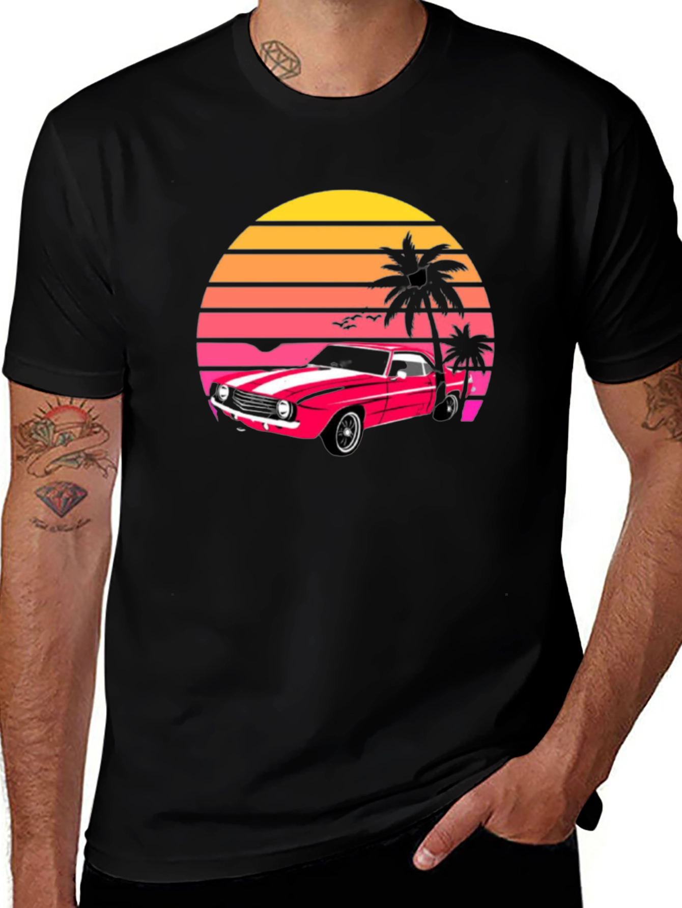 Retro Sunset Car Graphic T-Shirt