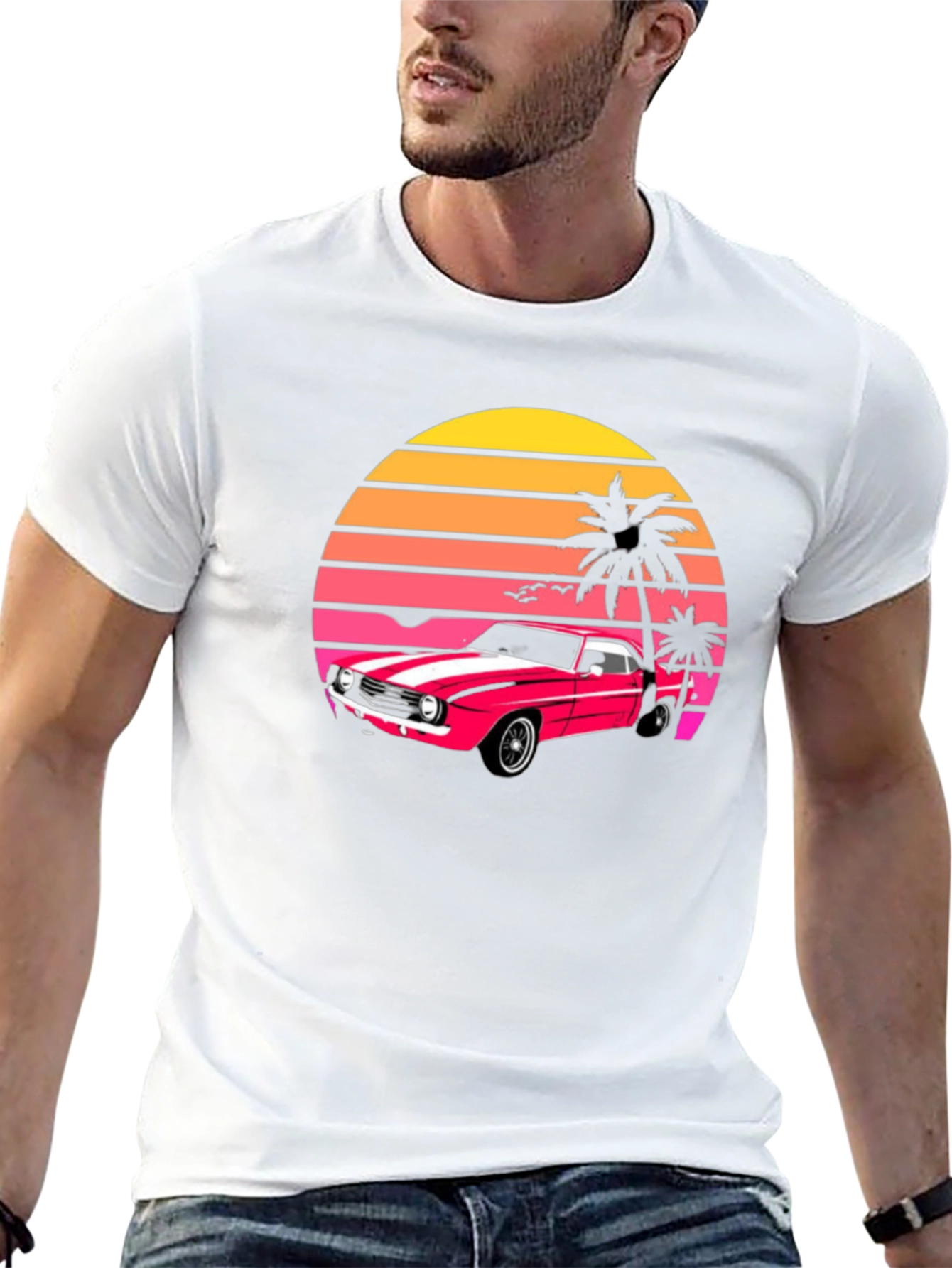 Retro Sunset Car Graphic T-Shirt