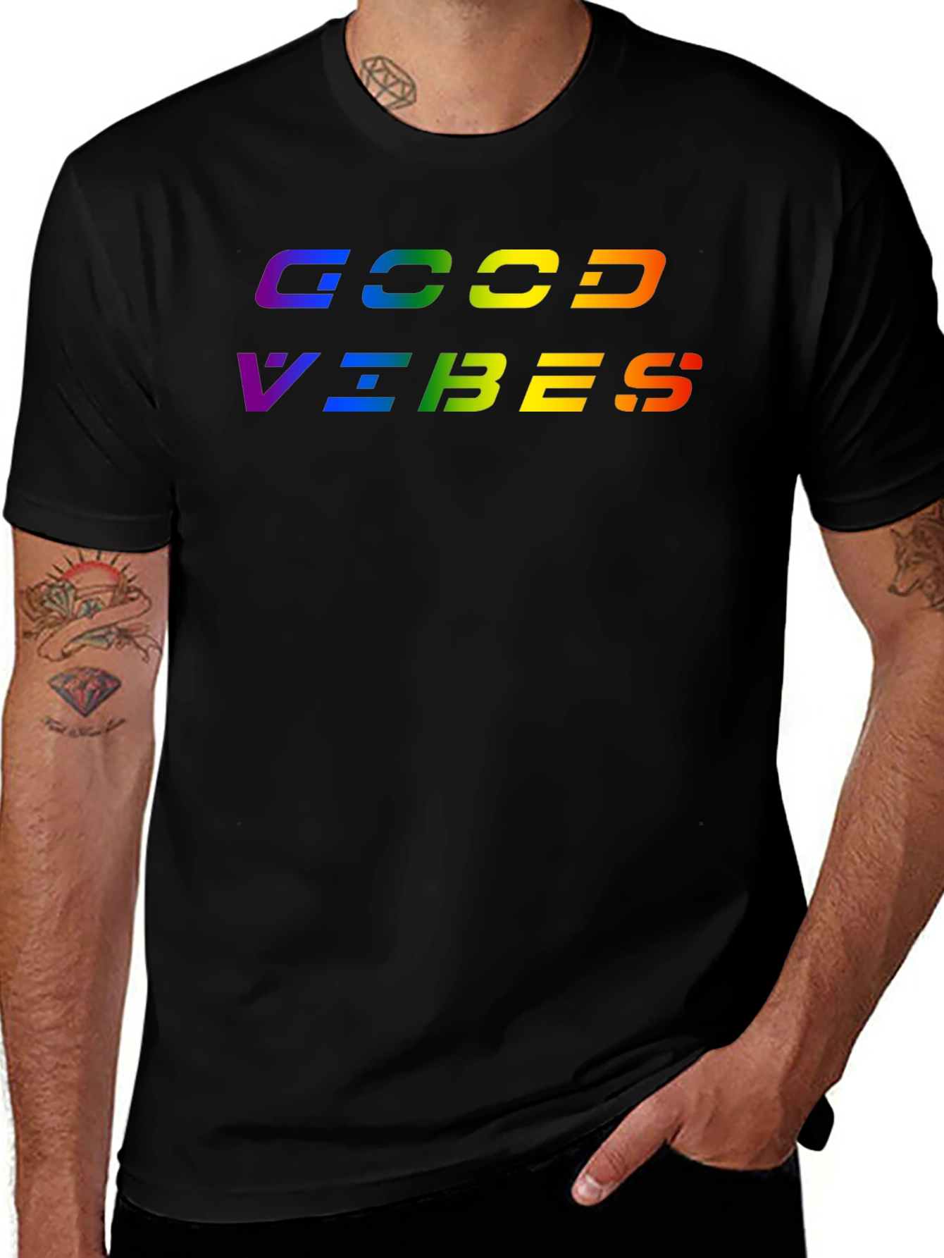 Rainbow Good Vibes Black T-Shirt