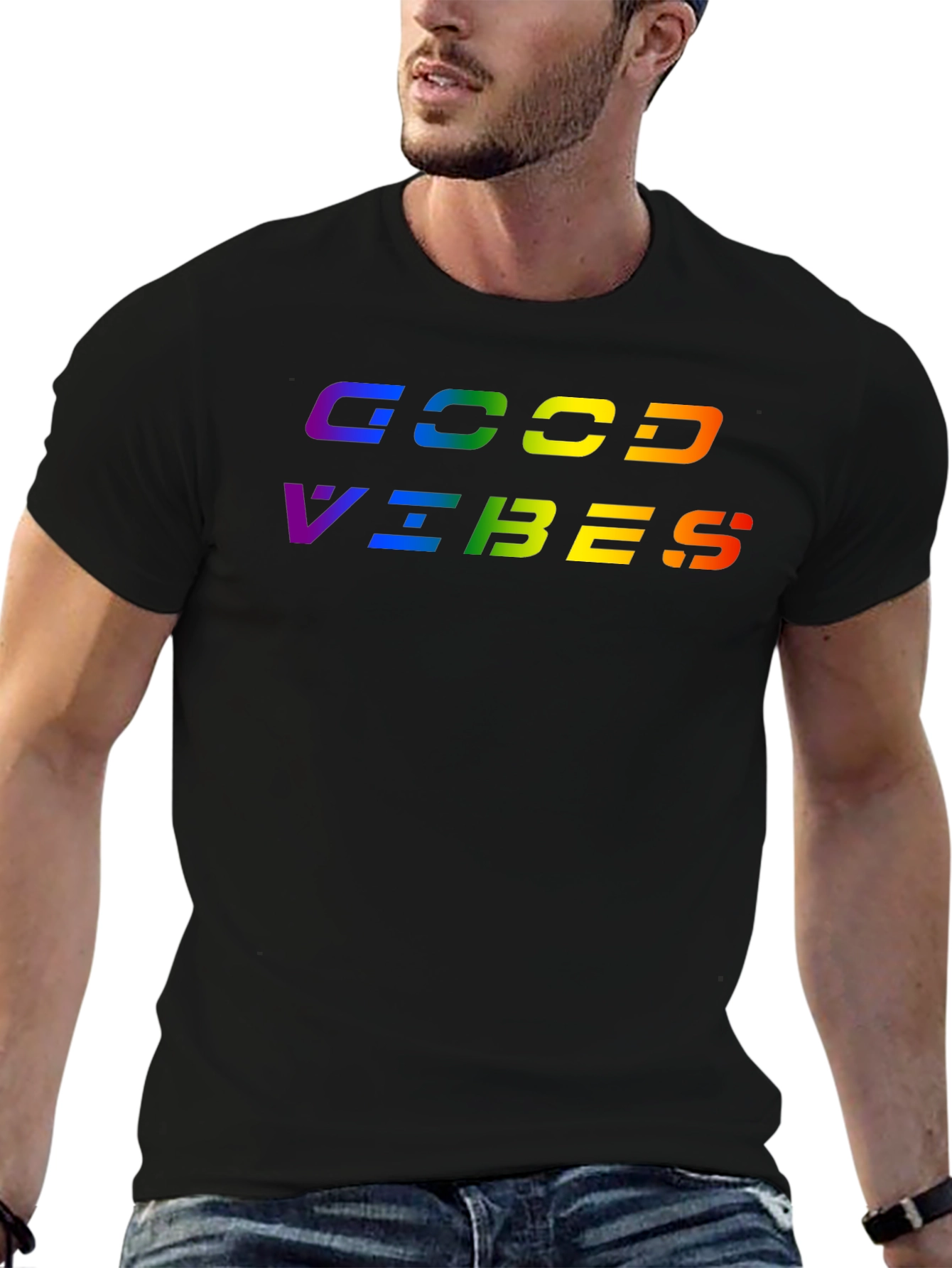 Rainbow Good Vibes Black T-Shirt
