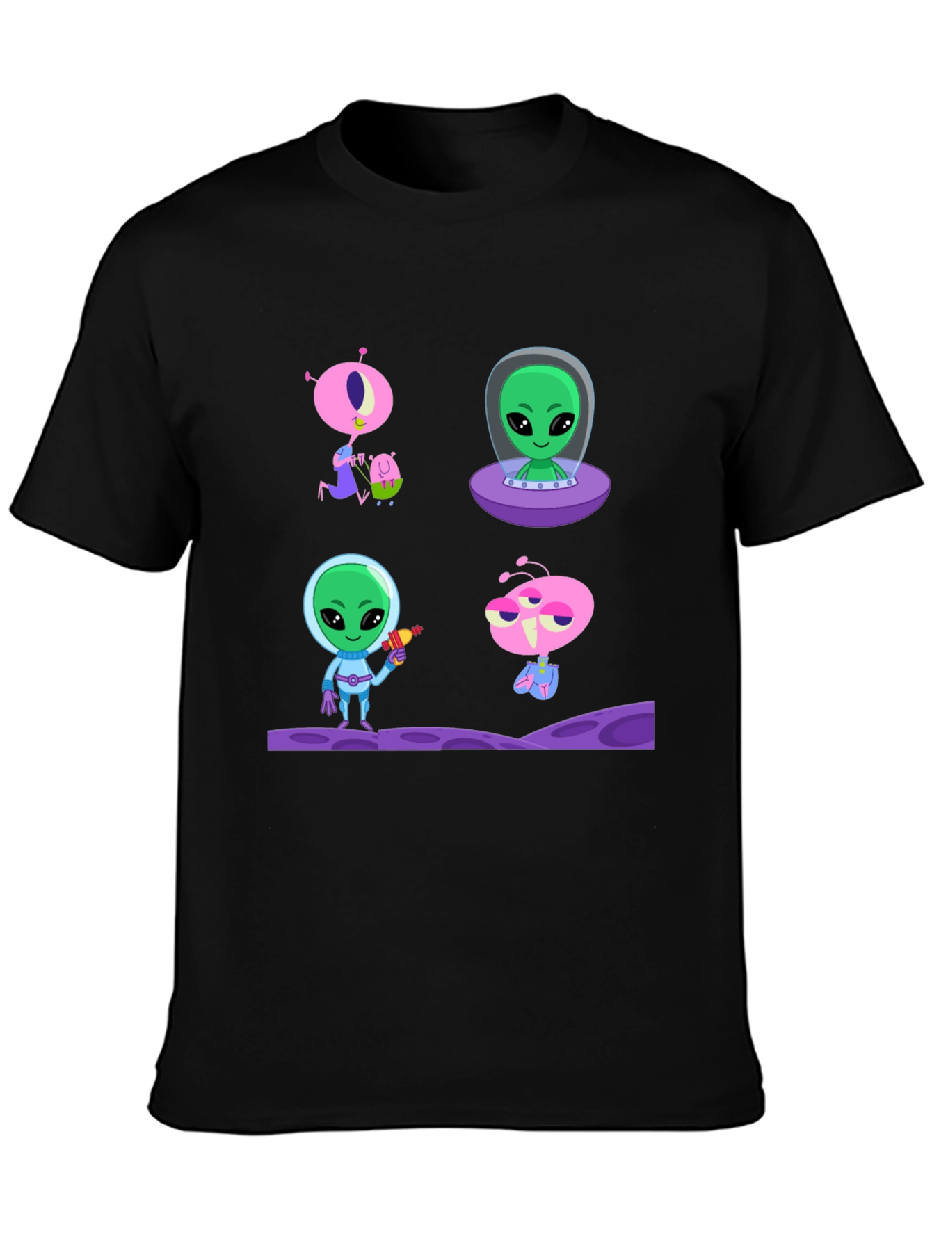 Alien Cartoon Graphic T-Shirt - Black Cotton Tee