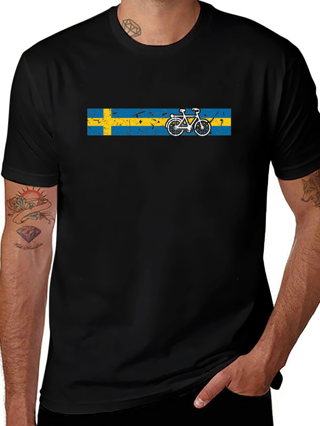 Sweden Flag Bicycle Graphic Black T-Shirt