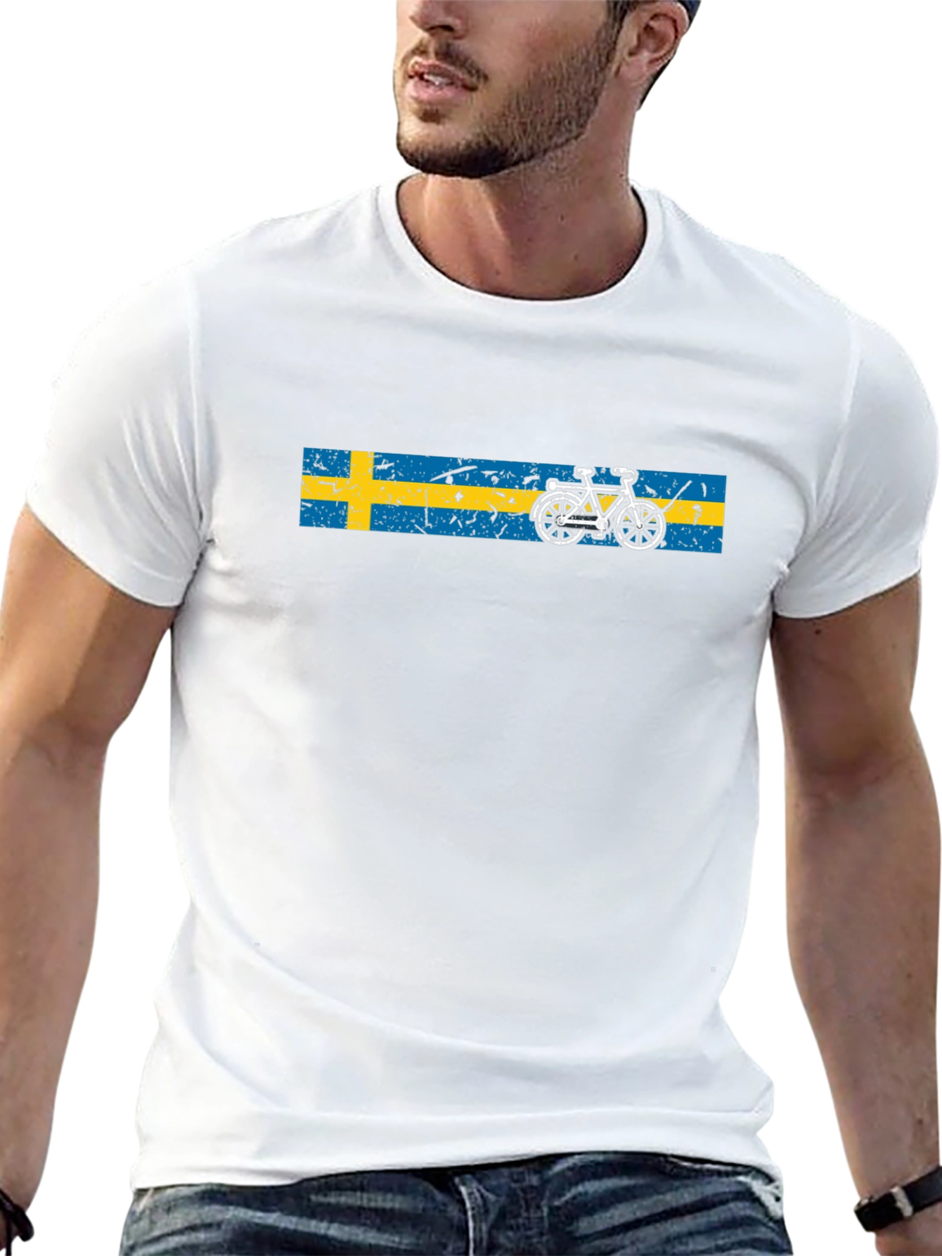 Sweden Flag Bicycle Graphic Black T-Shirt