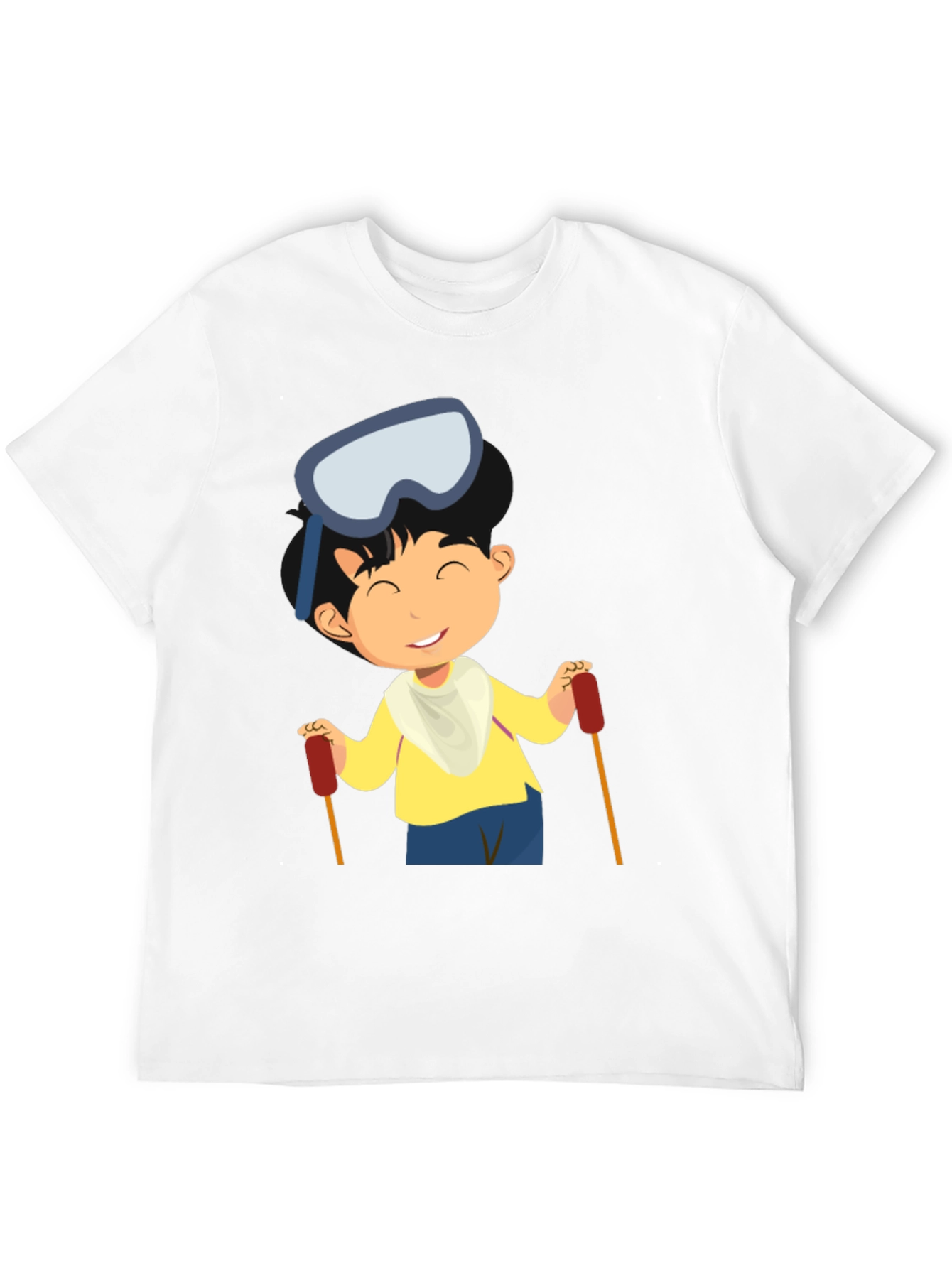 Skiing Boy Graphic Tee - Black Cotton T-Shirt