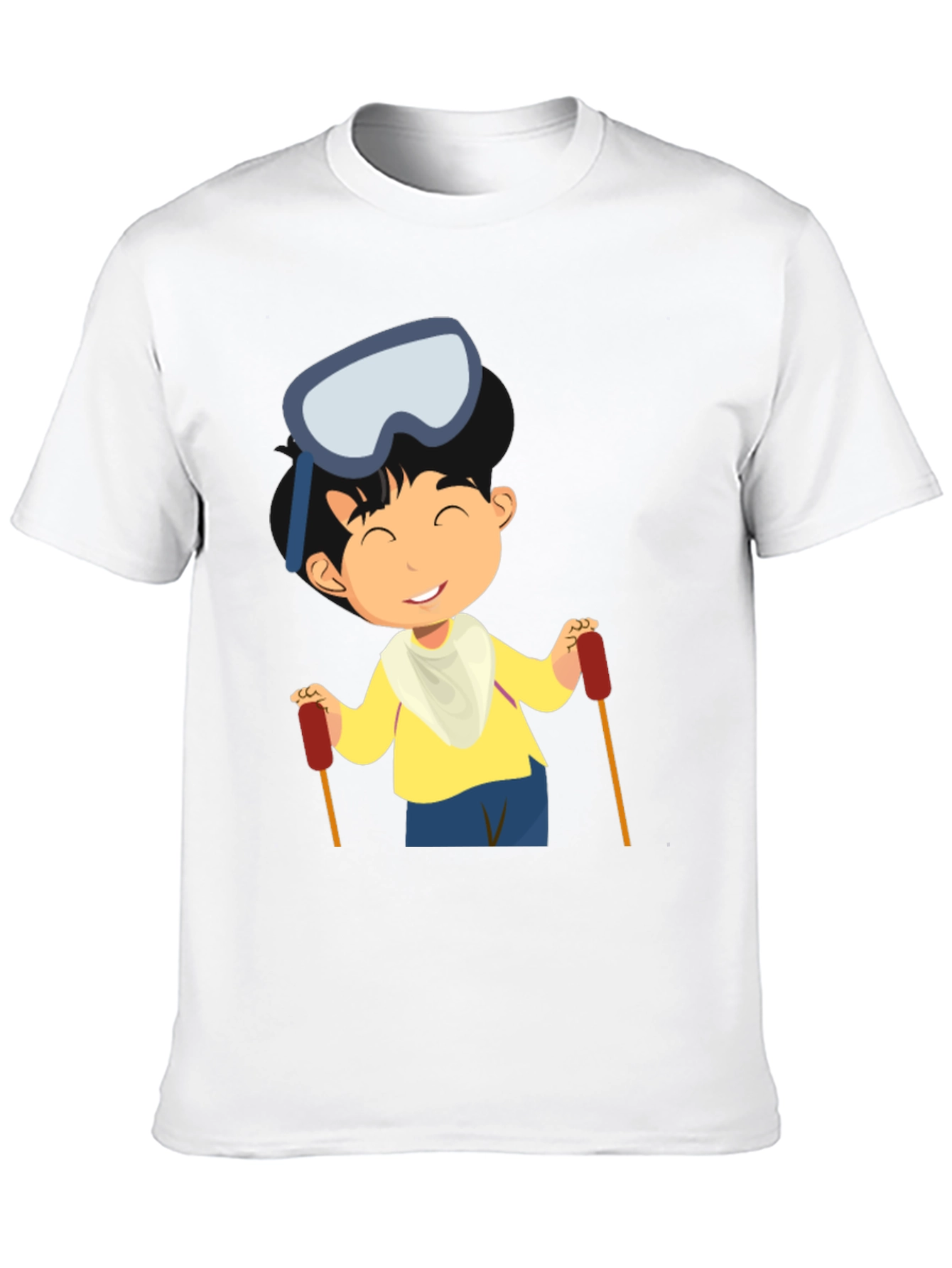 Skiing Boy Graphic Tee - Black Cotton T-Shirt