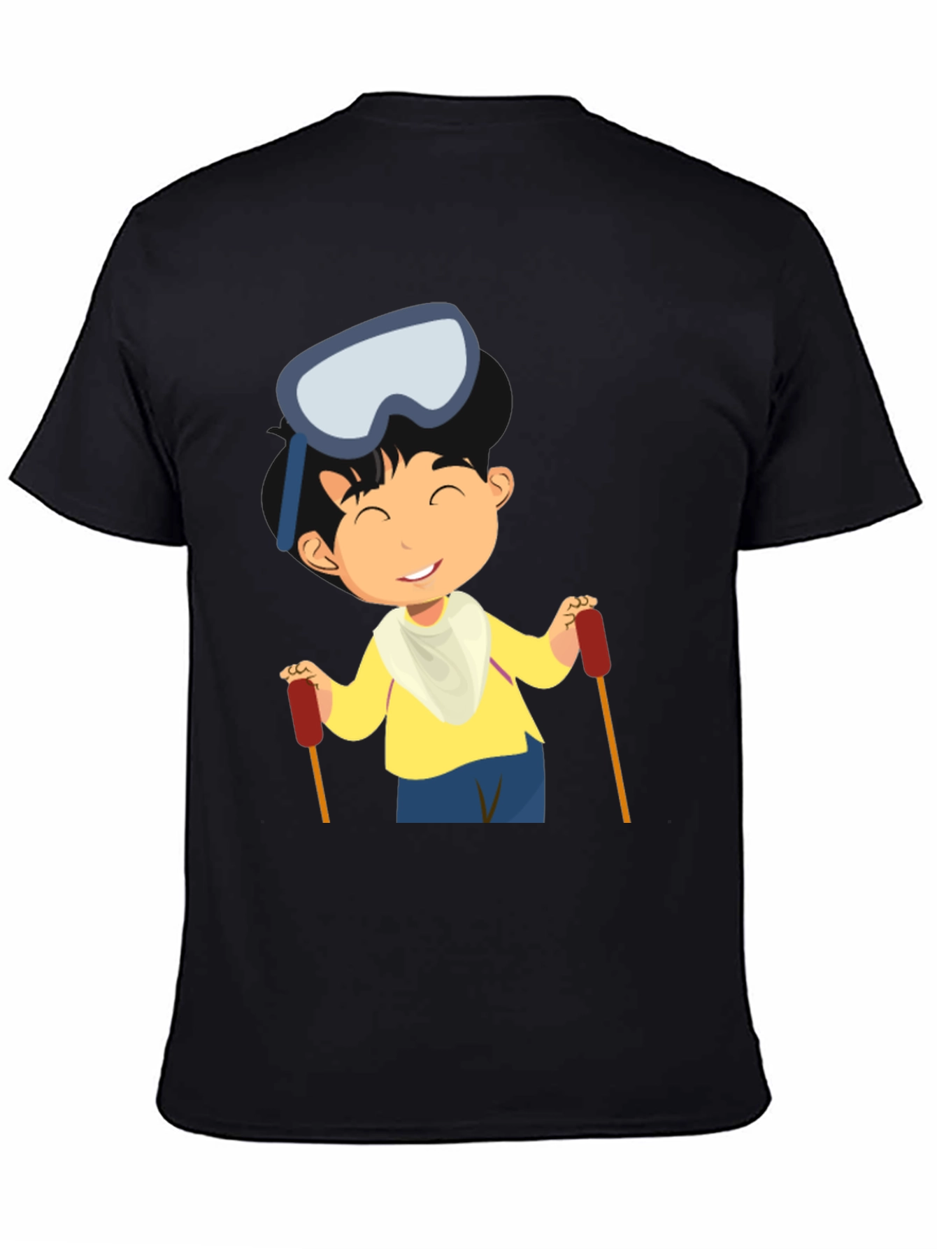 Skiing Boy Graphic Tee - Black Cotton T-Shirt