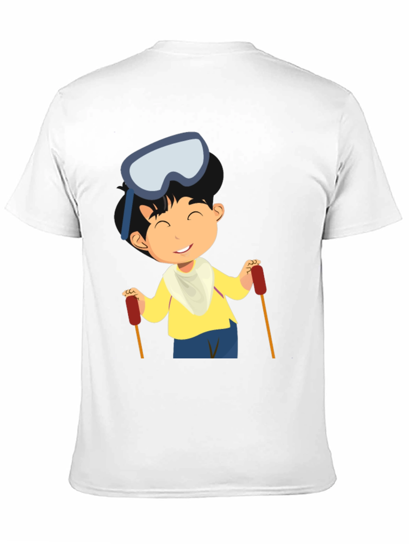 Skiing Boy Graphic Tee - Black Cotton T-Shirt