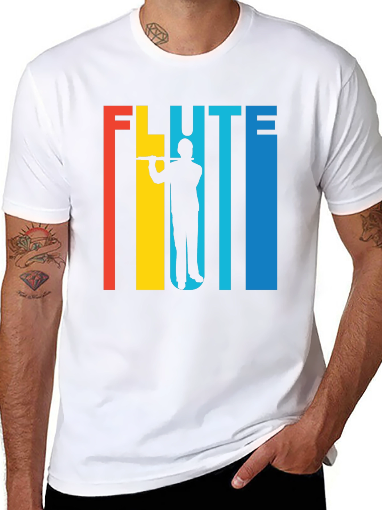 Retro Flute Player Graphic Tee - Music Lover Shirt