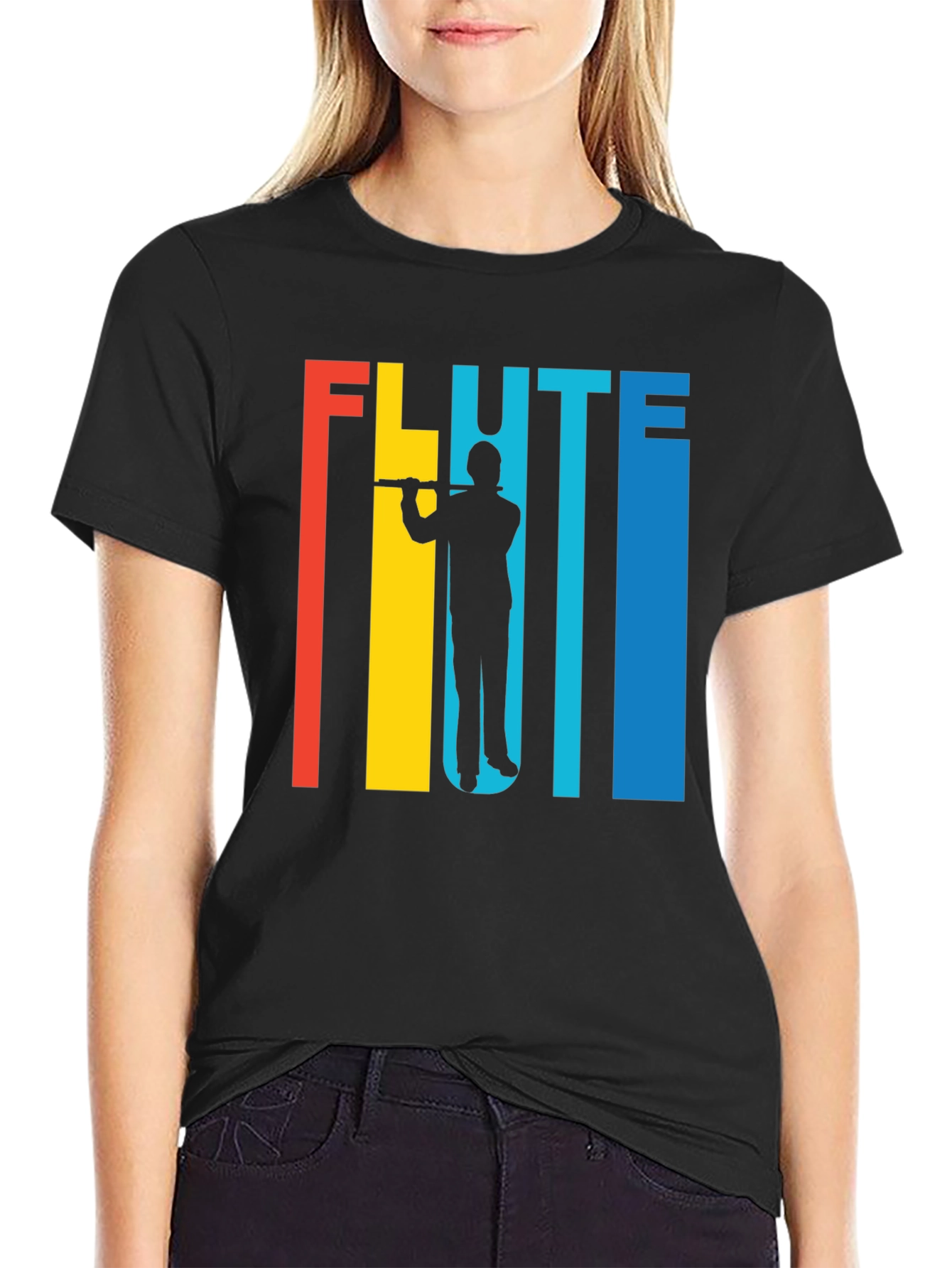 Retro Flute Player Graphic Tee - Music Lover Shirt