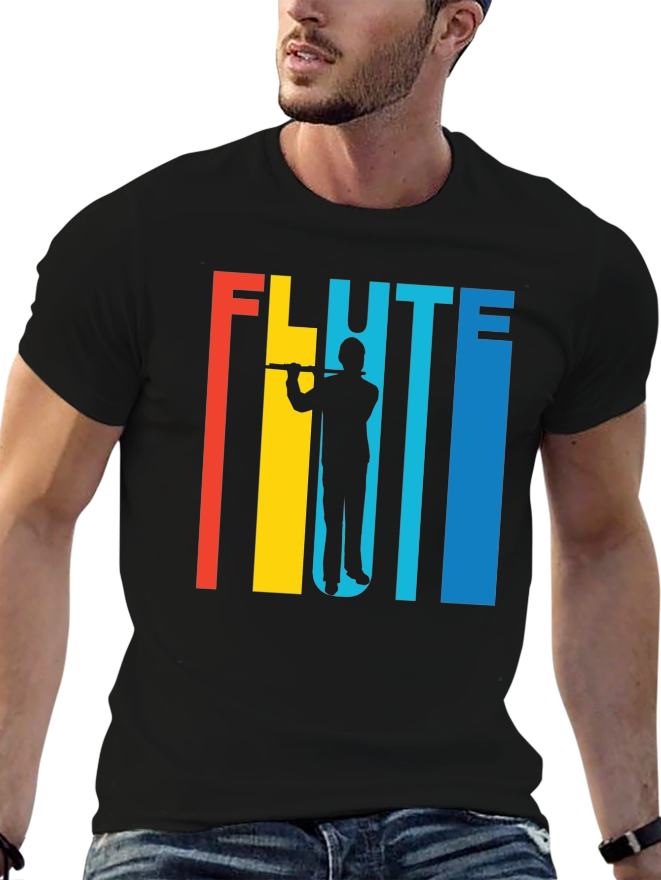 Retro Flute Player Graphic Tee - Music Lover Shirt