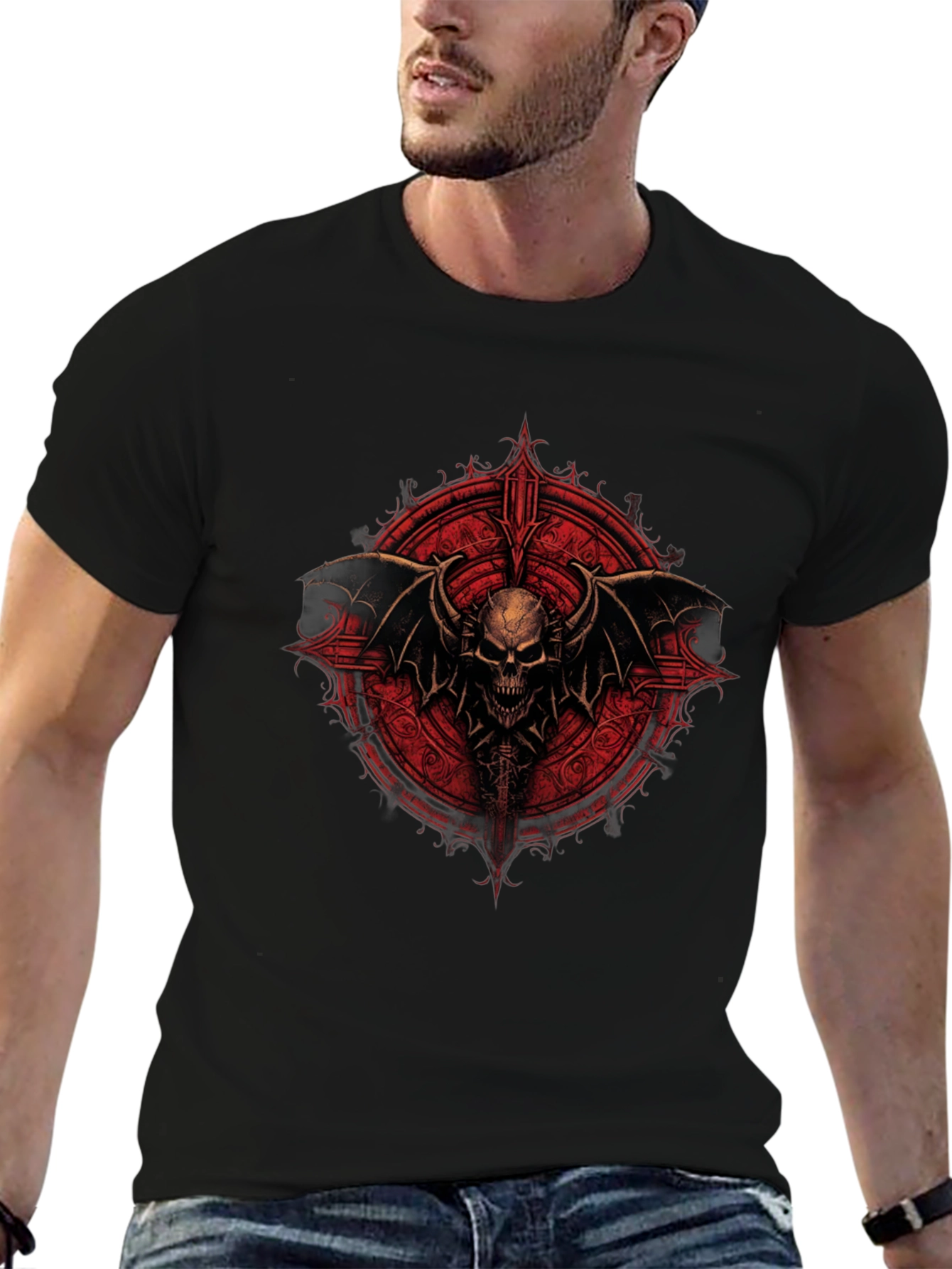 Skull Wings Graphic Tee - Black Cotton T-Shirt