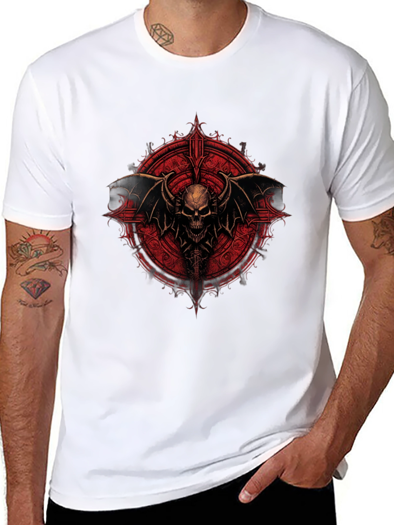 Skull Wings Graphic Tee - Black Cotton T-Shirt