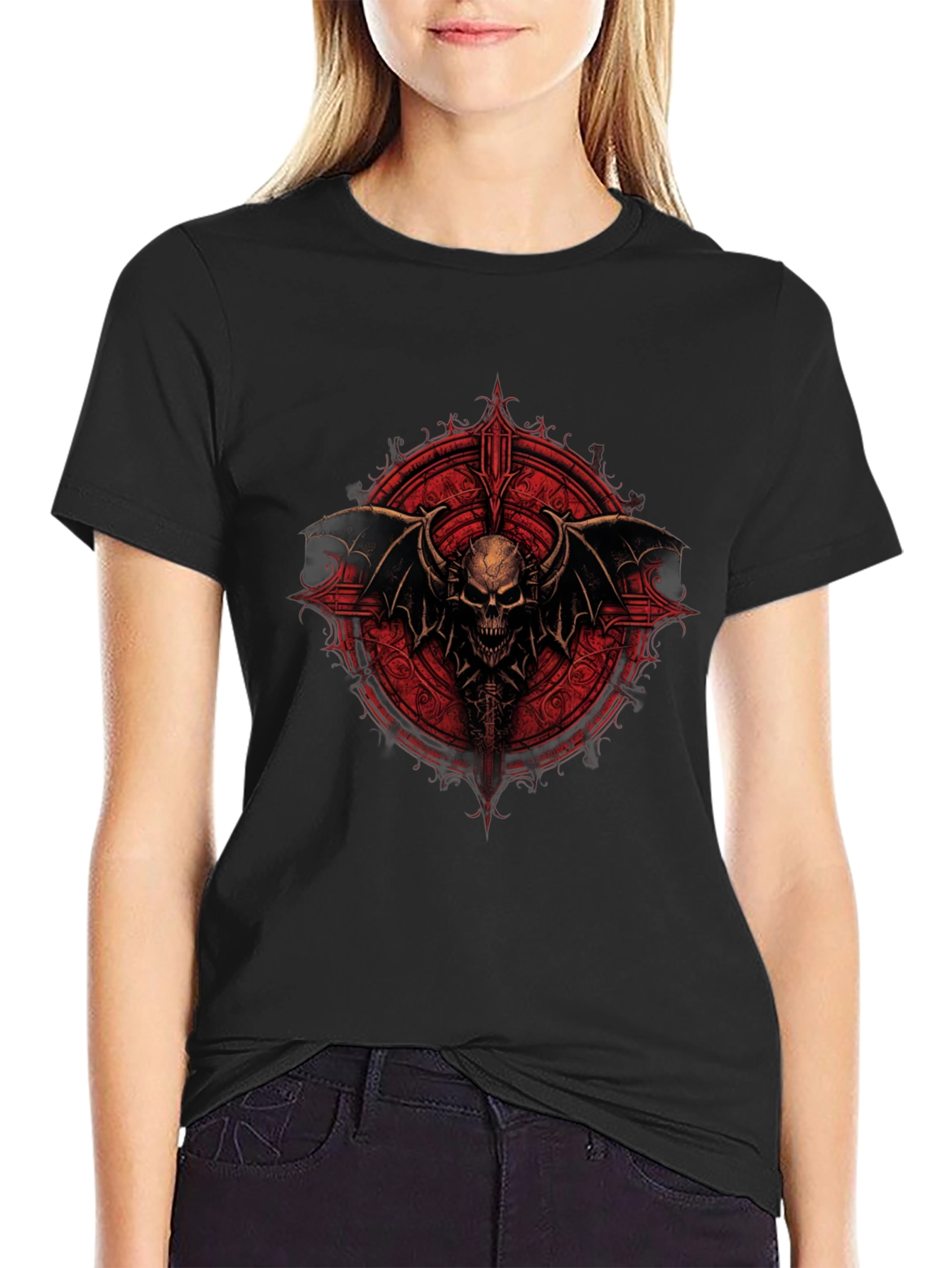 Skull Wings Graphic Tee - Black Cotton T-Shirt