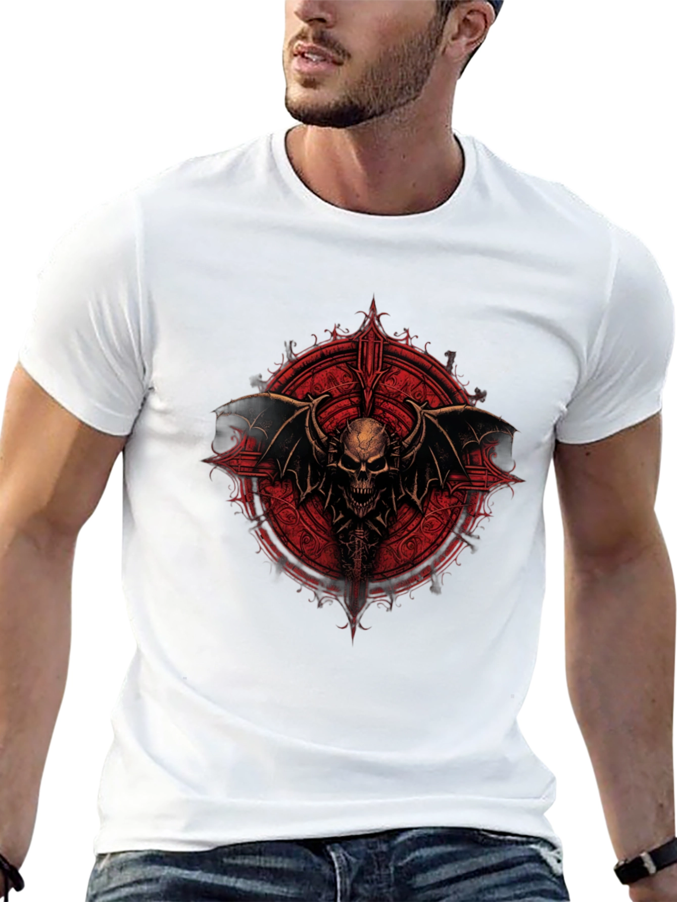 Skull Wings Graphic Tee - Black Cotton T-Shirt