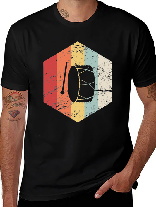 Vintage Drum Graphic T-Shirt - Retro Music Tee