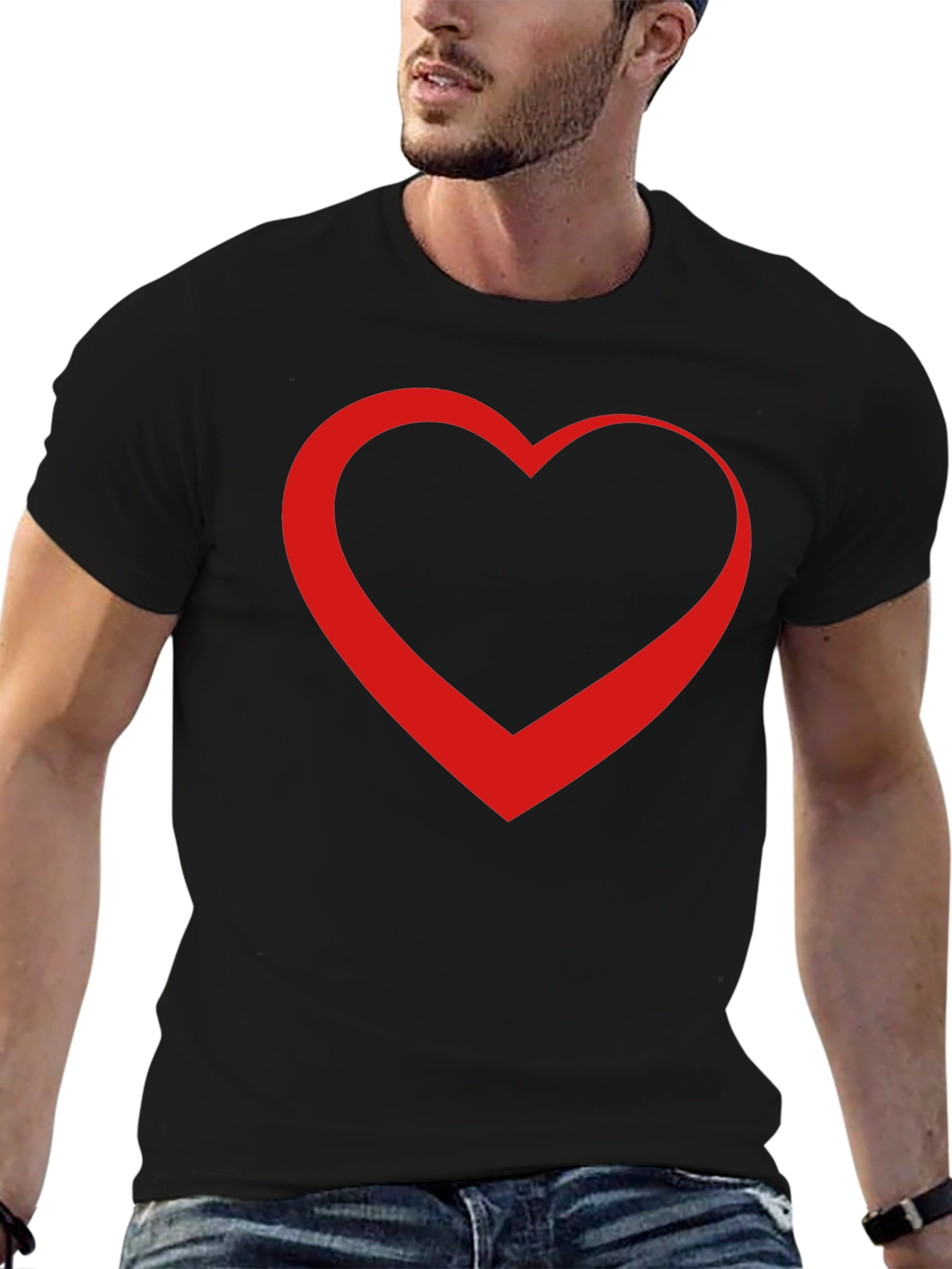 Bold Red Heart Graphic Black T-Shirt