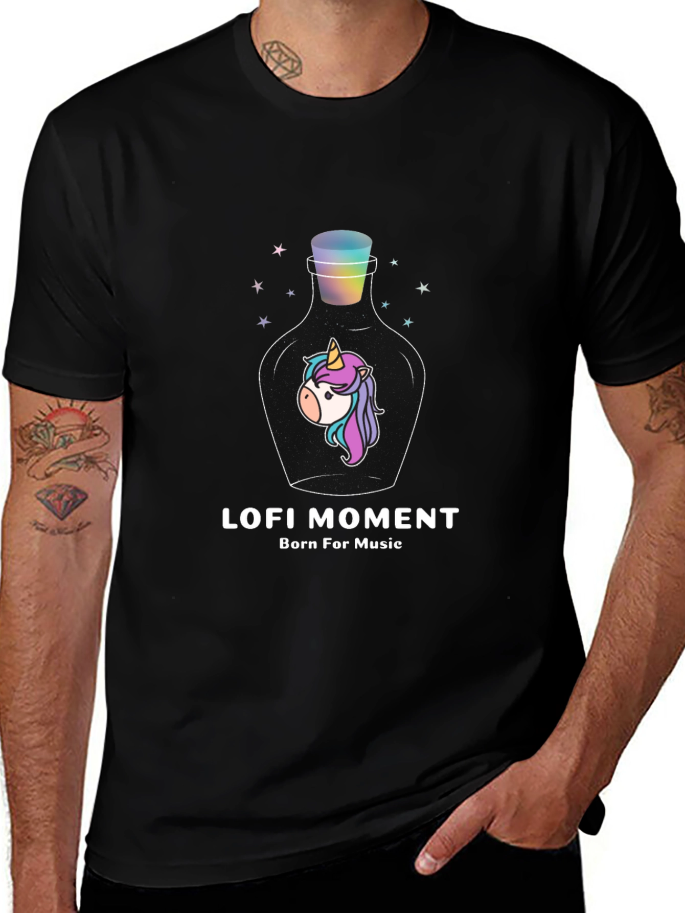 Lofi Moment Unicorn Bottle Graphic T-Shirt