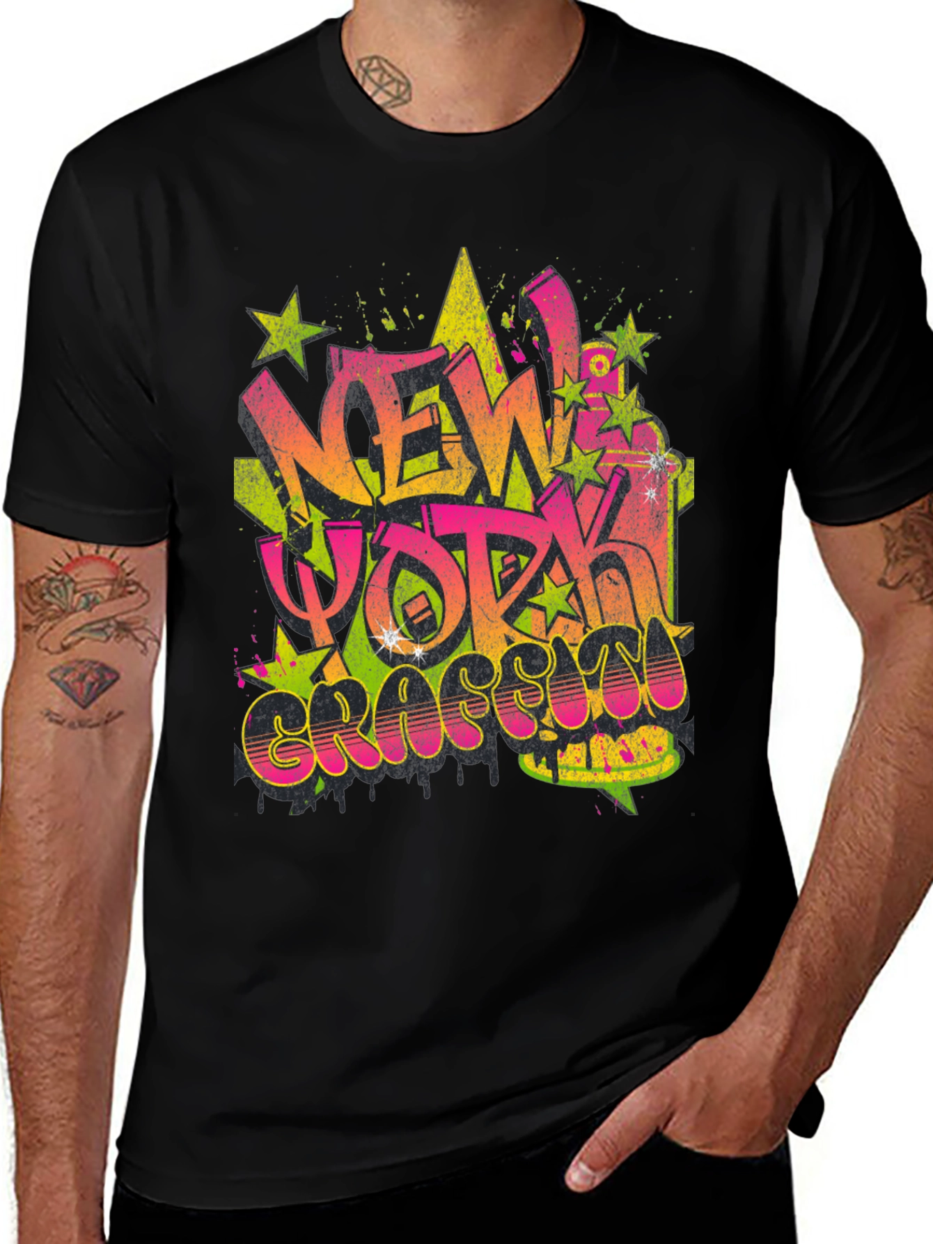 New York Graffiti Graphic Black T-Shirt