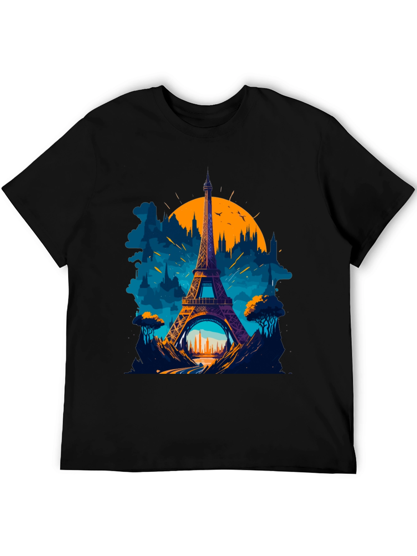 Paris Eiffel Tower Graphic Tee - Black Cotton T-Shirt