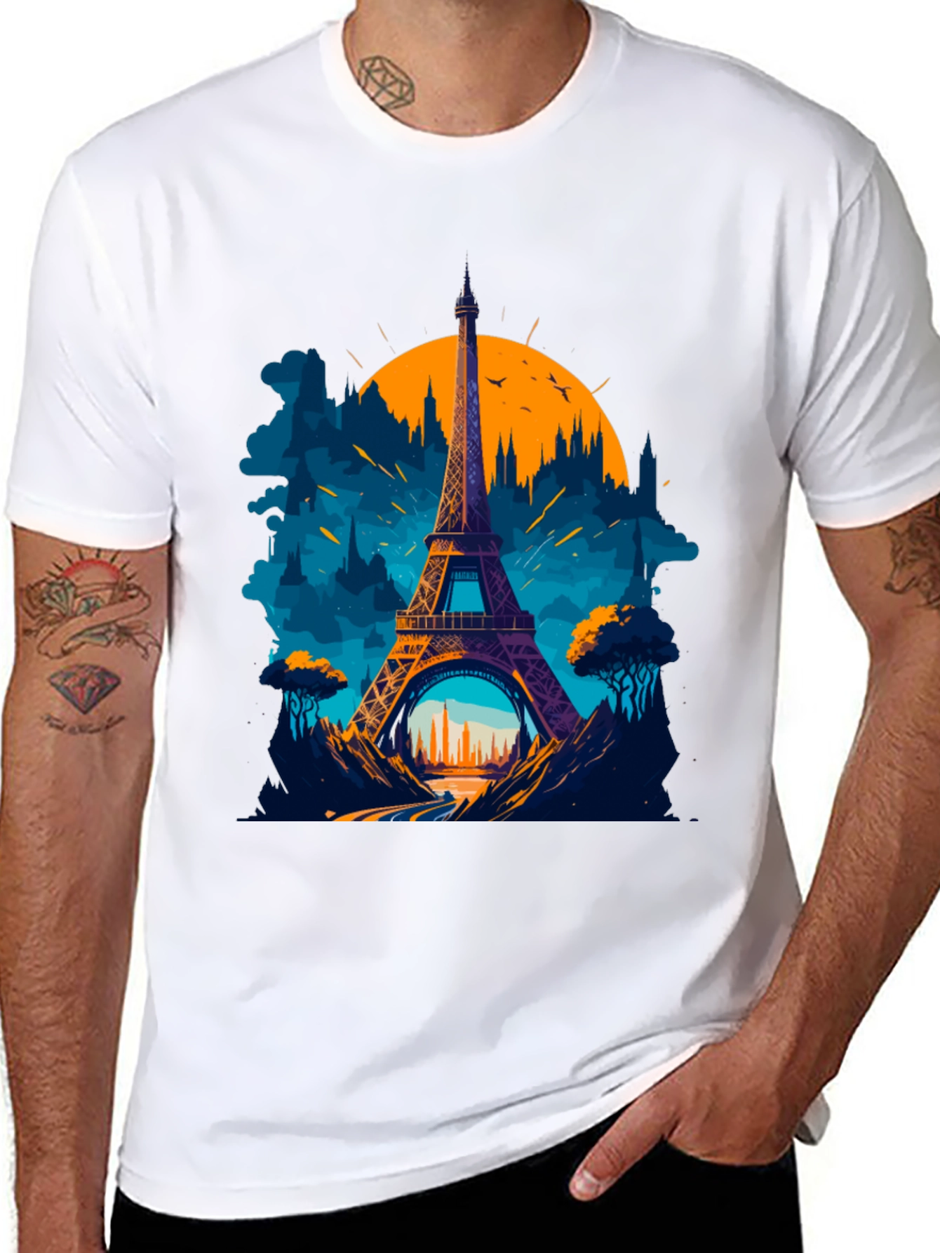 Paris Eiffel Tower Graphic Tee - Black Cotton T-Shirt
