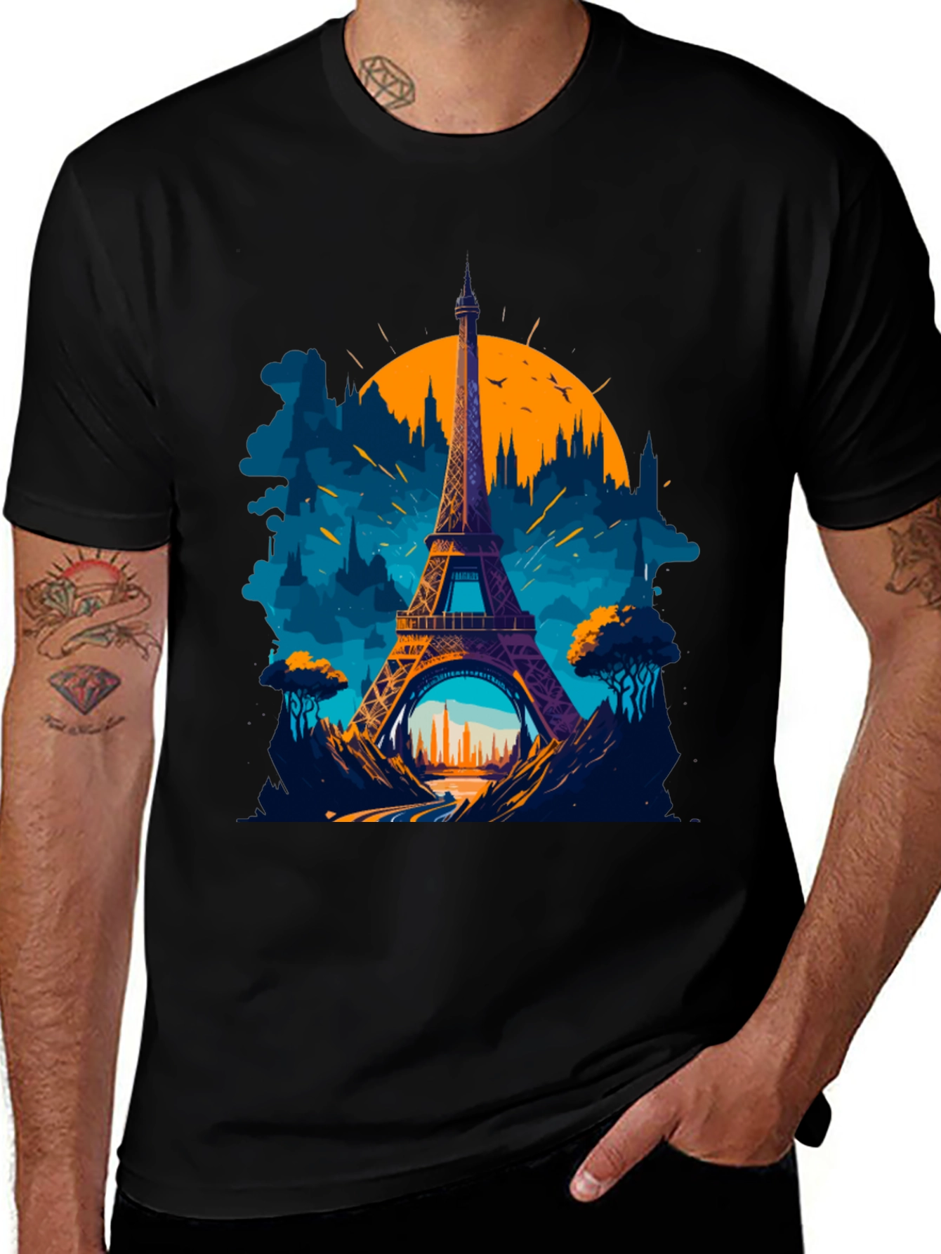 Paris Eiffel Tower Graphic Tee - Black Cotton T-Shirt