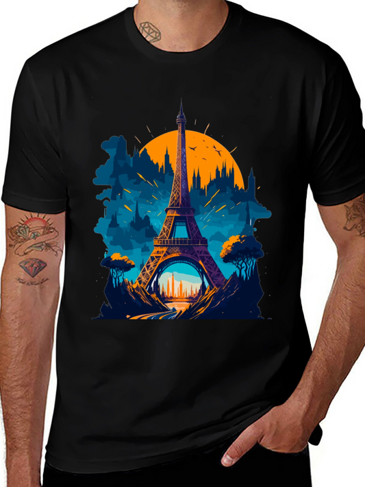 Paris Eiffel Tower Graphic Tee - Black Cotton T-Shirt