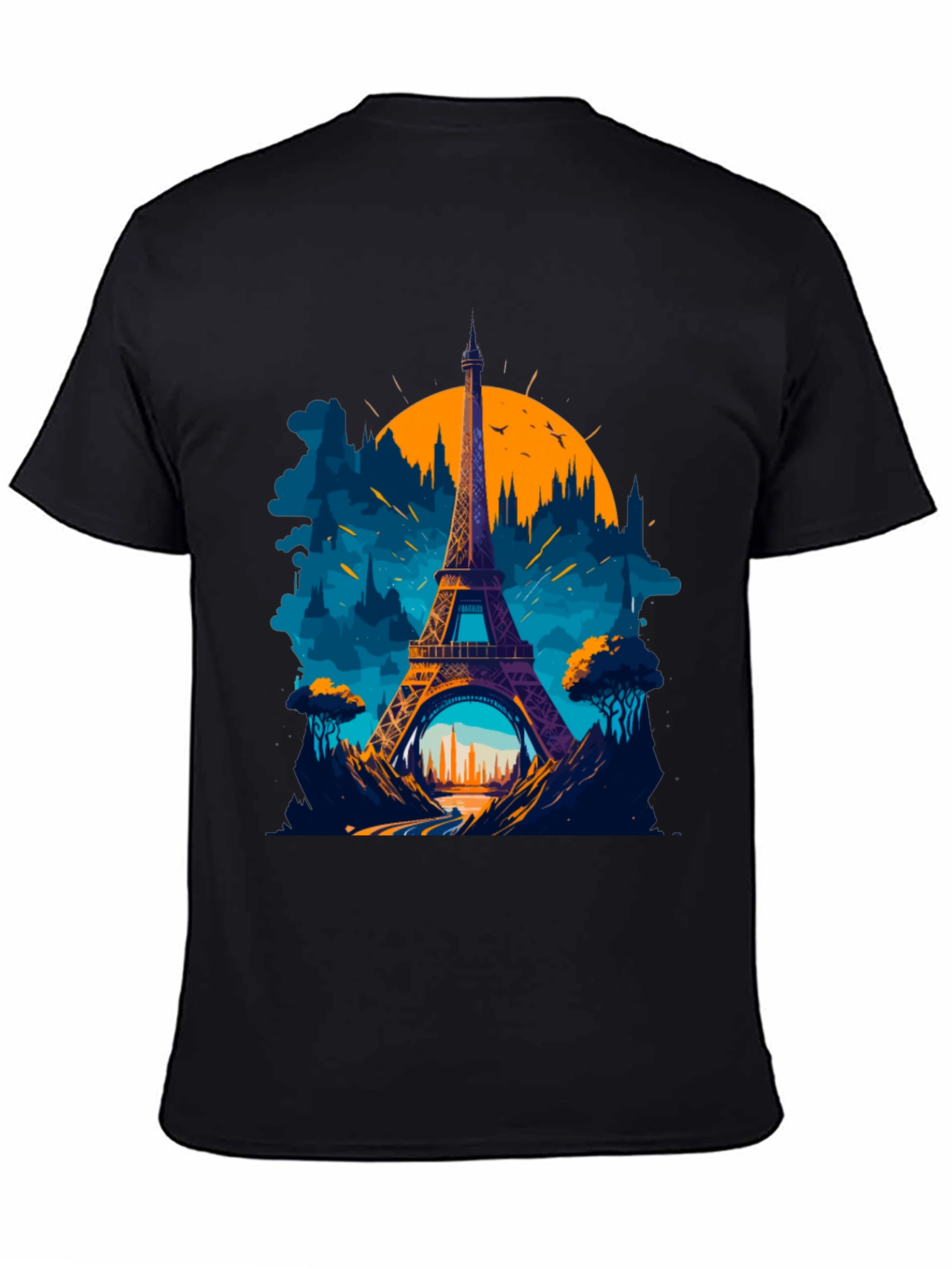 Paris Eiffel Tower Graphic Tee - Black Cotton T-Shirt