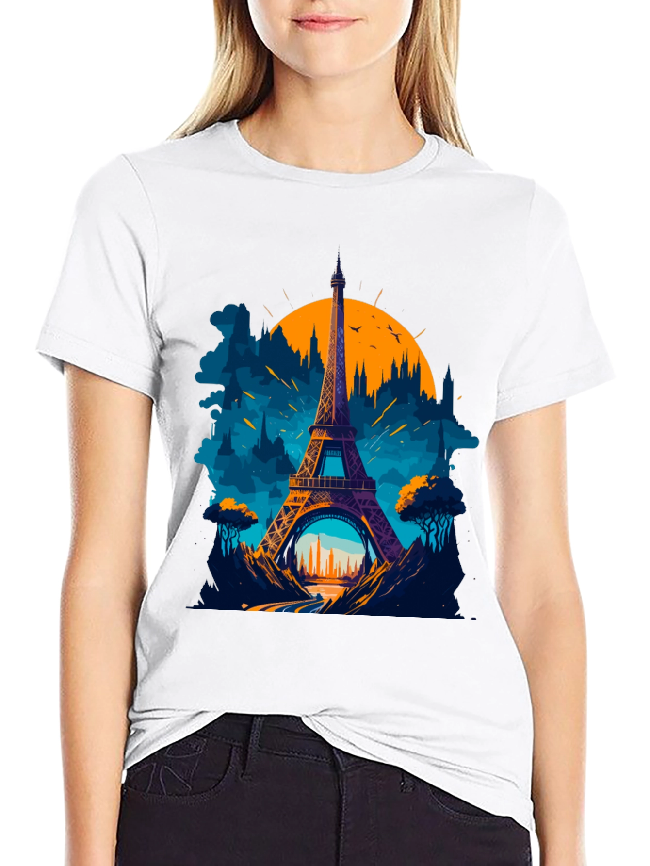 Paris Eiffel Tower Graphic Tee - Black Cotton T-Shirt