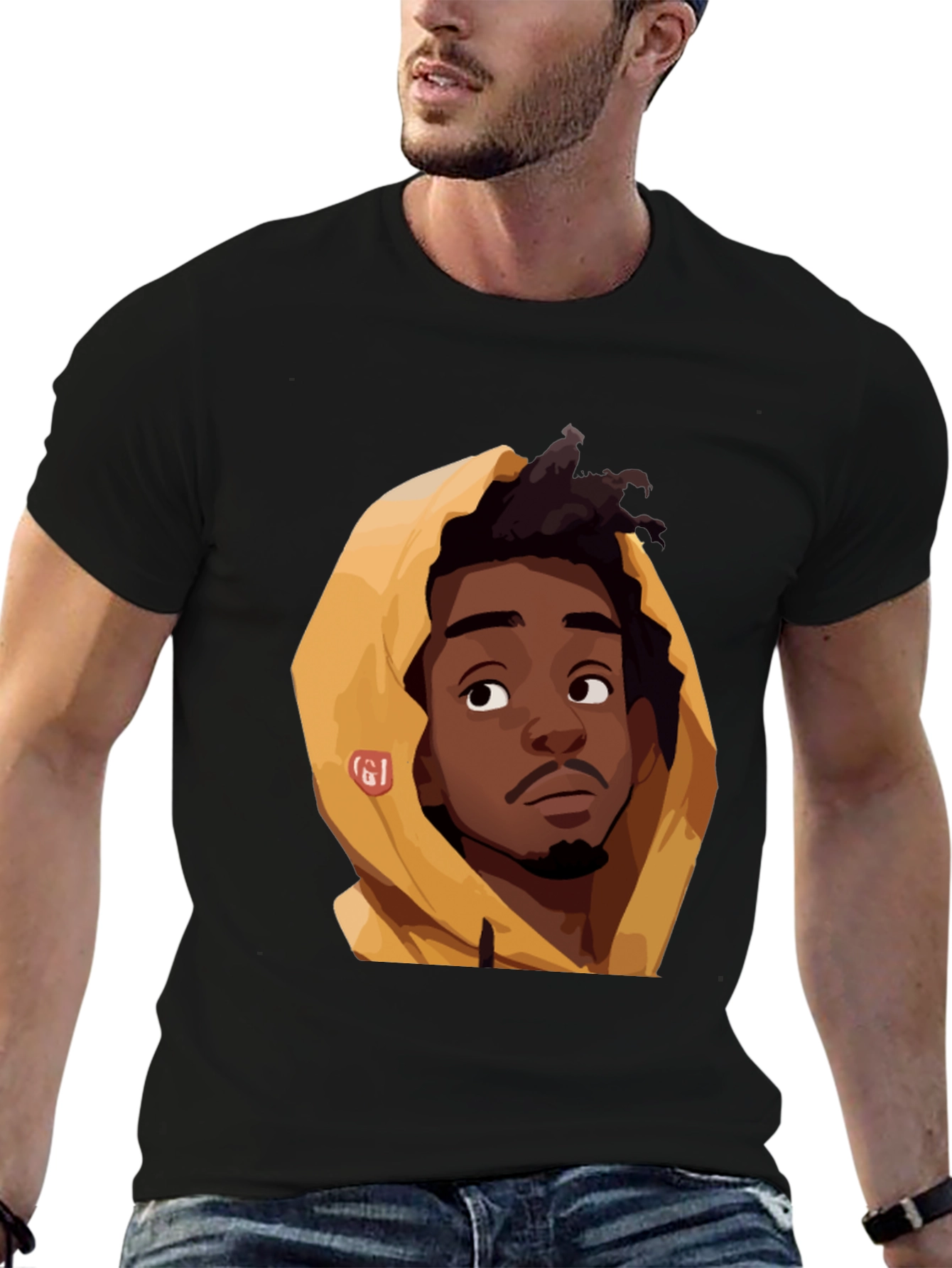 Cartoon Portrait Graphic Black T-Shirt