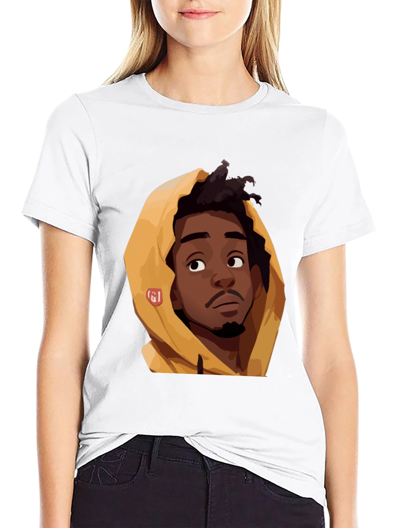 Cartoon Portrait Graphic Black T-Shirt