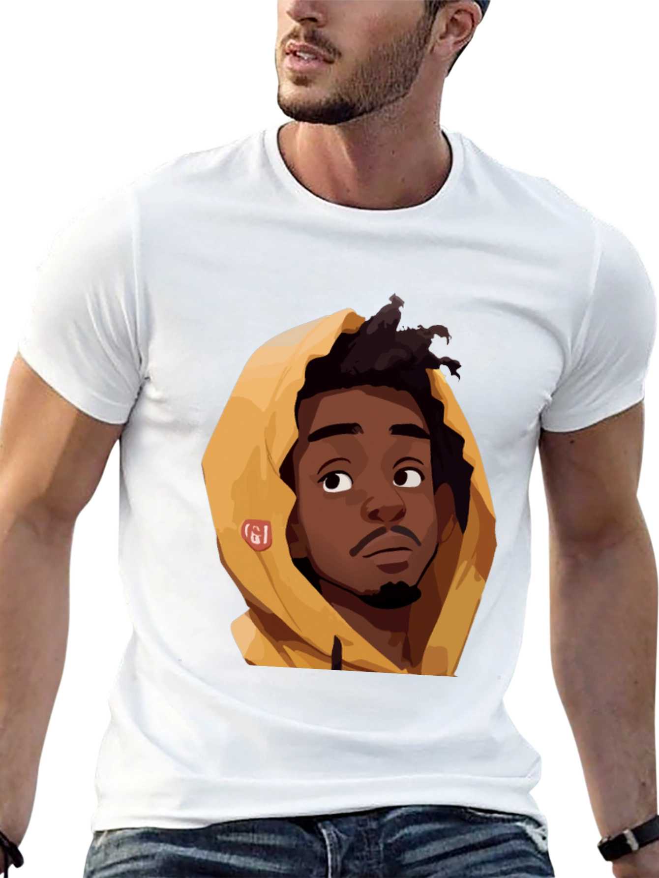 Cartoon Portrait Graphic Black T-Shirt