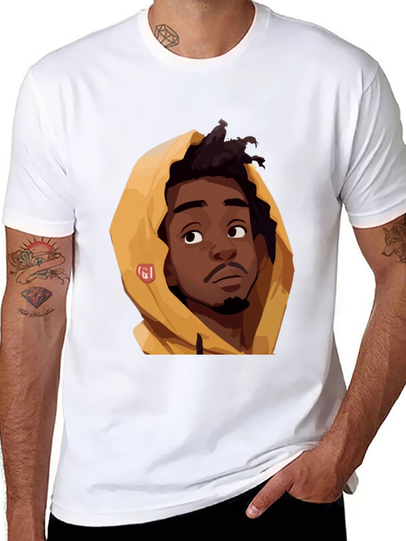 Cartoon Portrait Graphic Black T-Shirt