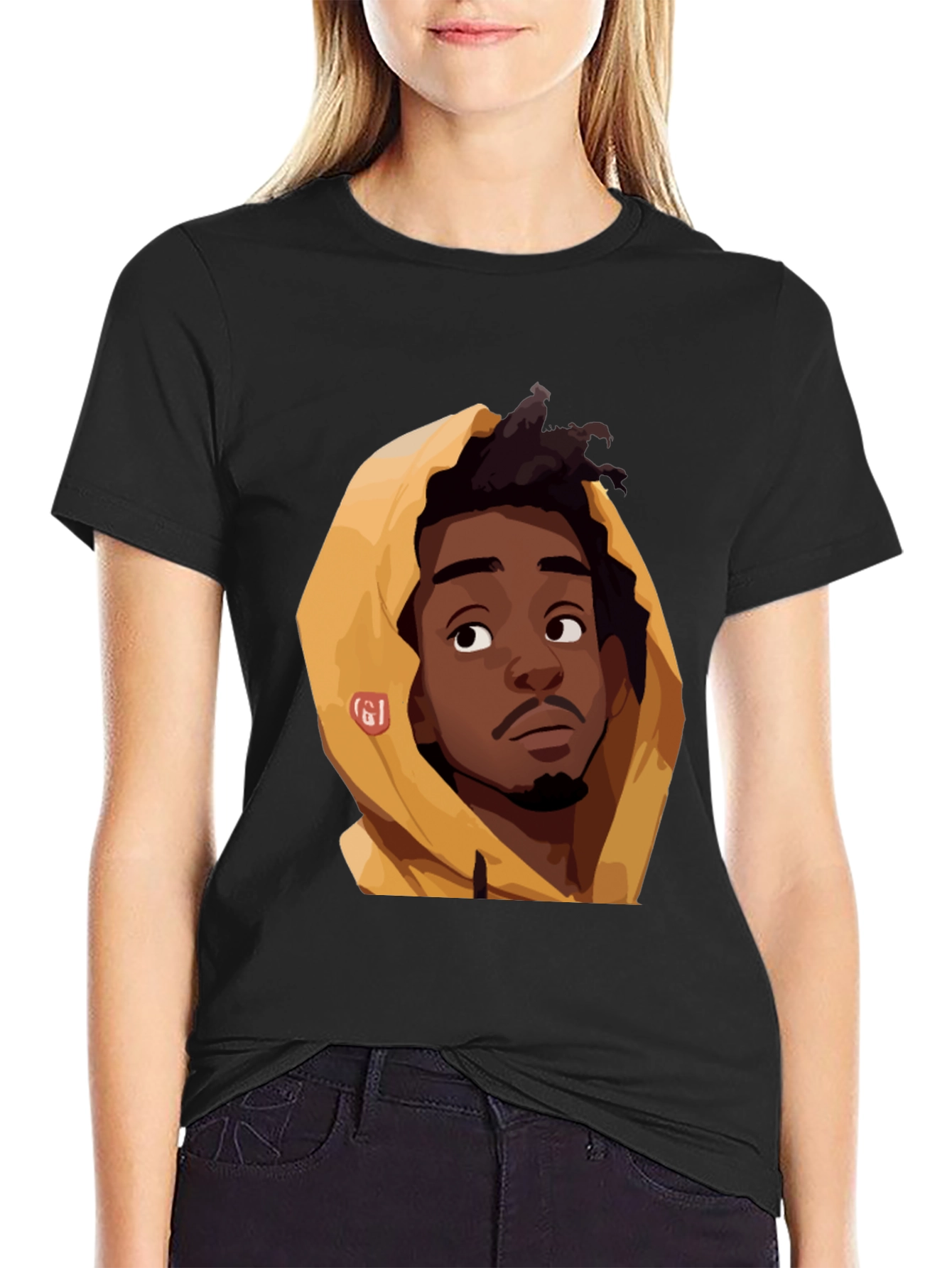 Cartoon Portrait Graphic Black T-Shirt
