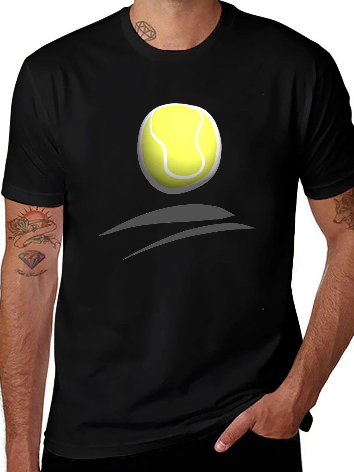 Tennis Ball Graphic Tee - Black Cotton T-Shirt
