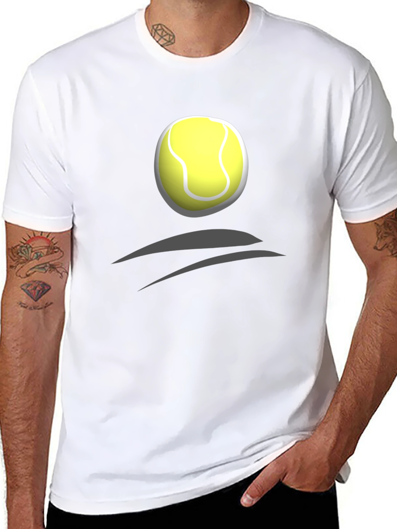 Tennis Ball Graphic Tee - Black Cotton T-Shirt