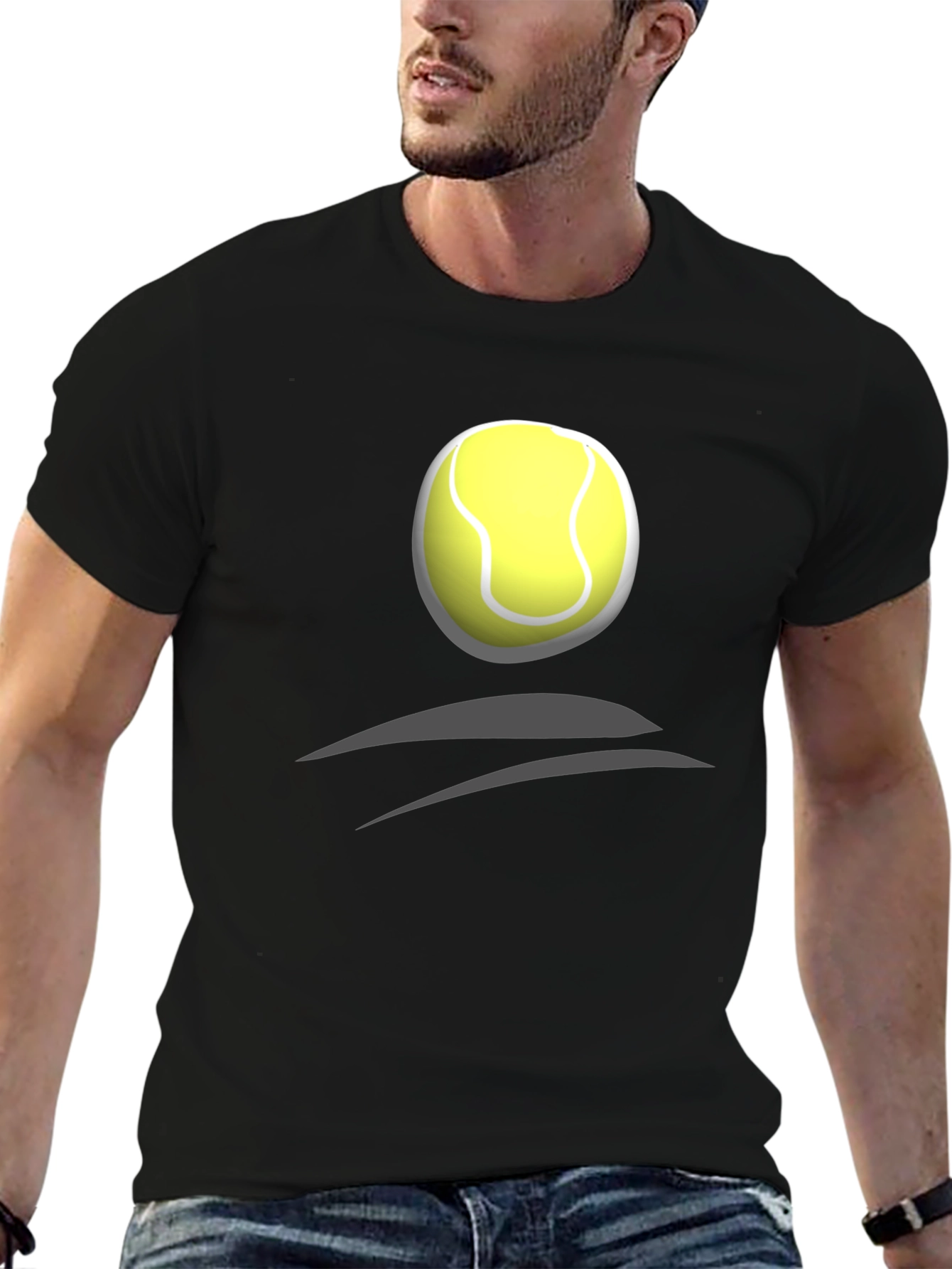 Tennis Ball Graphic Tee - Black Cotton T-Shirt