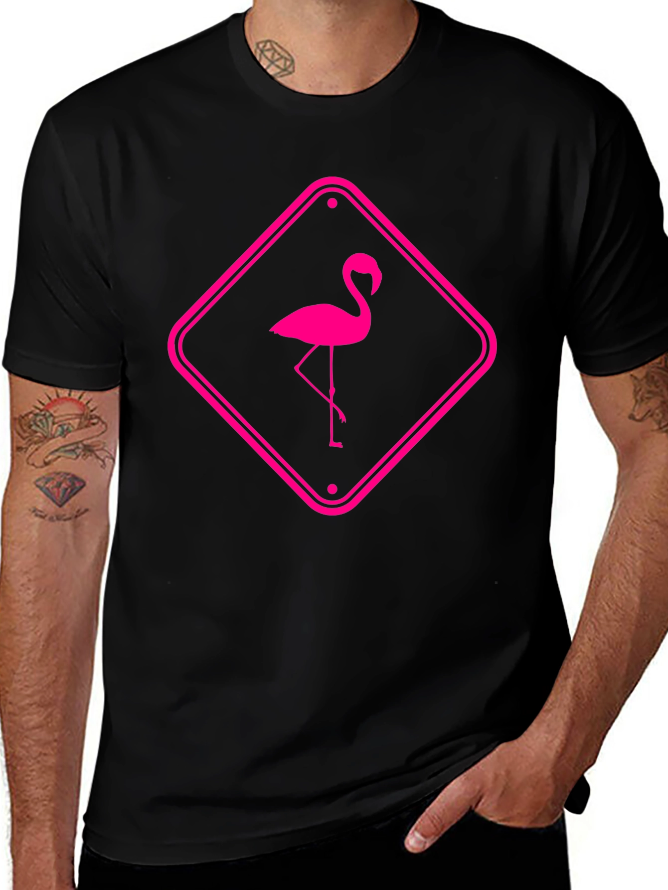 Pink Flamingo Graphic Tee - Mens Black T-Shirt
