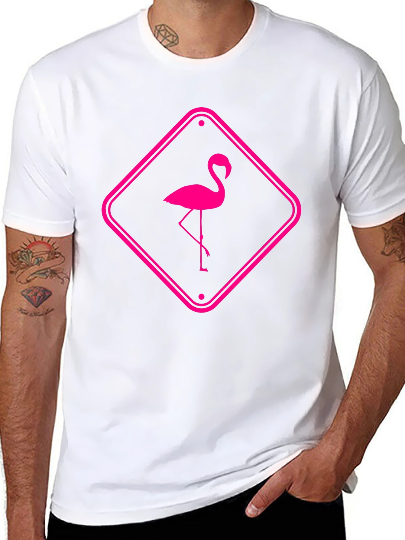 Pink Flamingo Graphic Tee - Mens Black T-Shirt