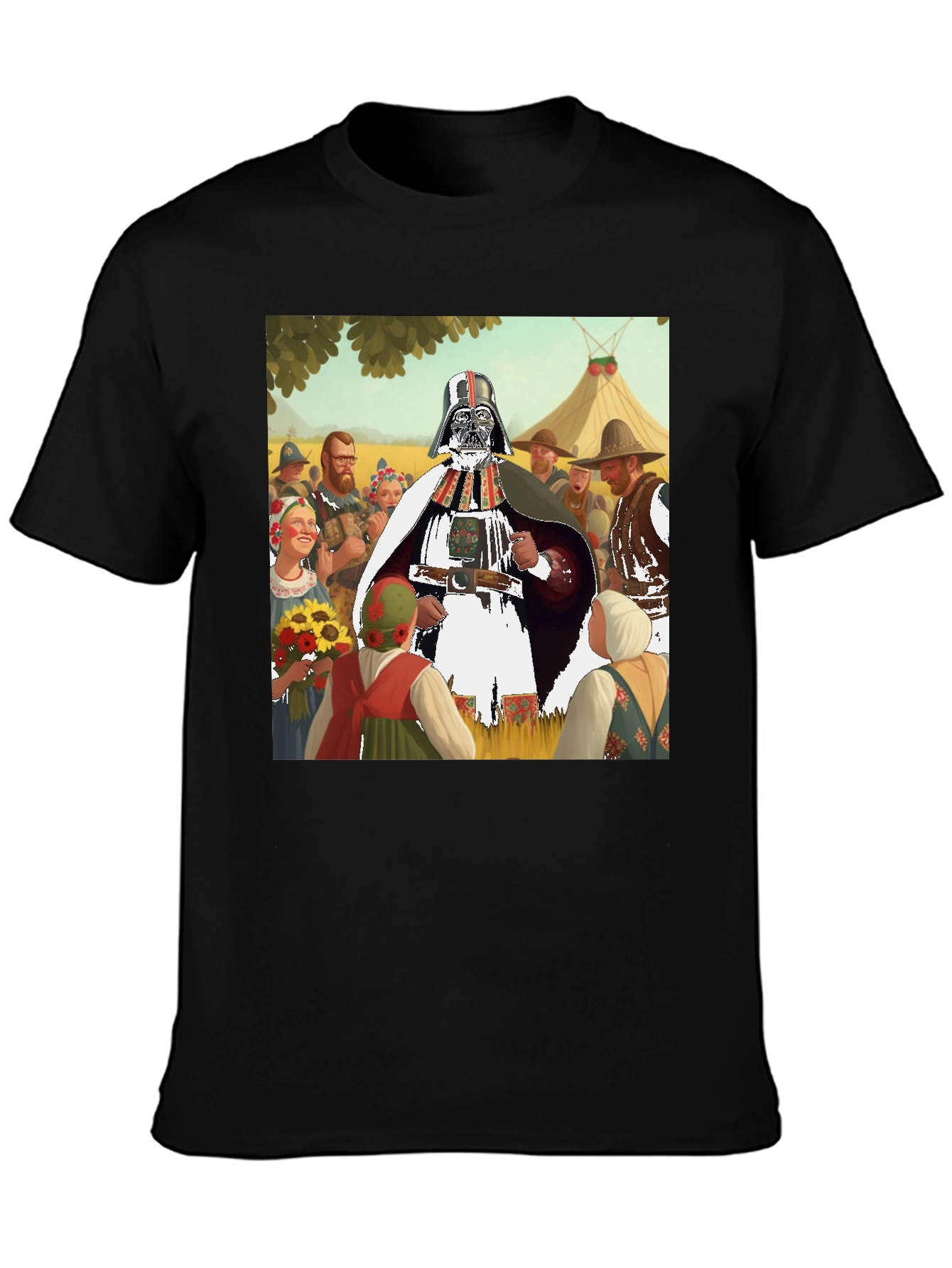 Darth Vader in Traditional Folk Art Black T-Shirt