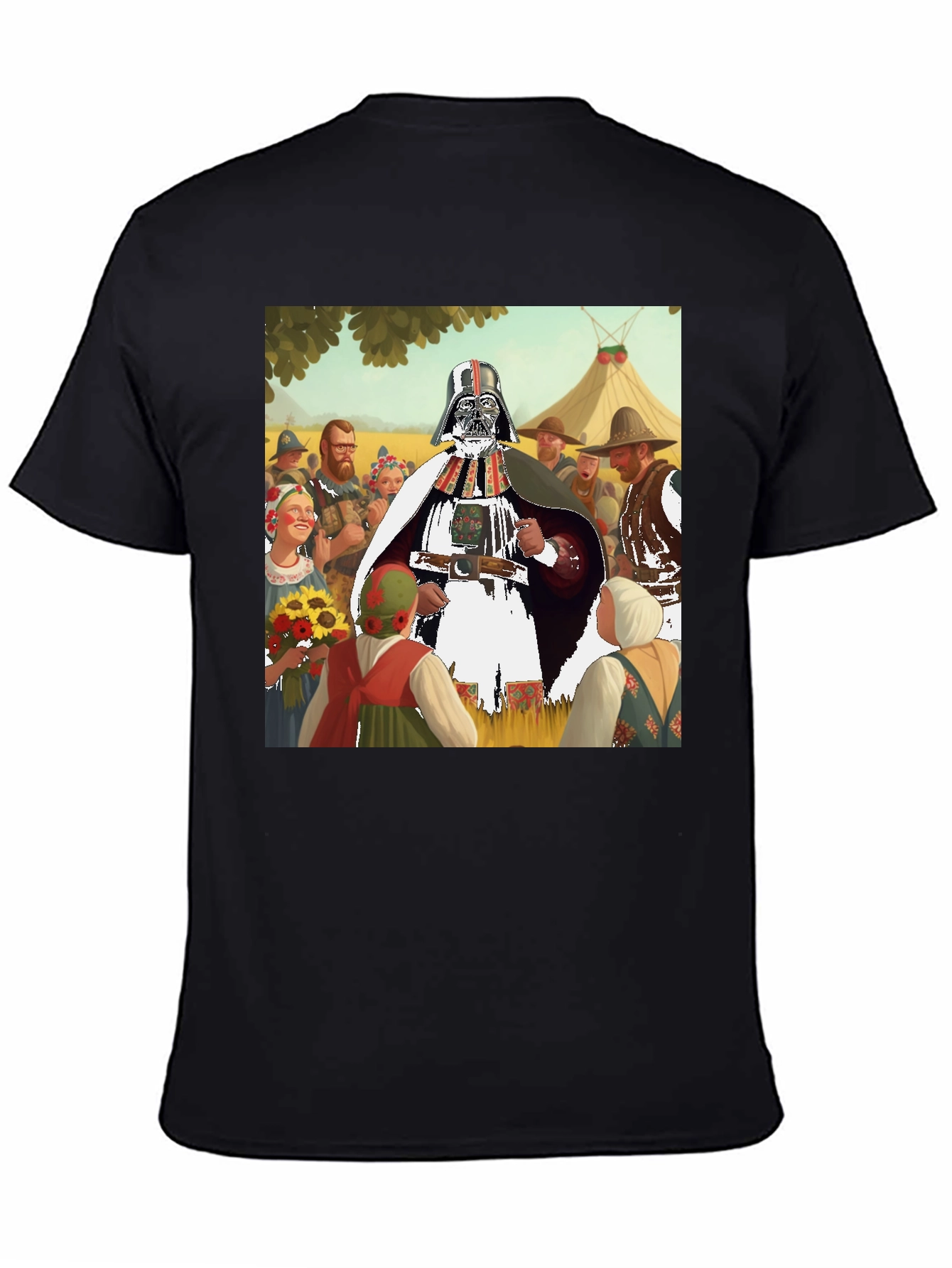 Darth Vader in Traditional Folk Art Black T-Shirt