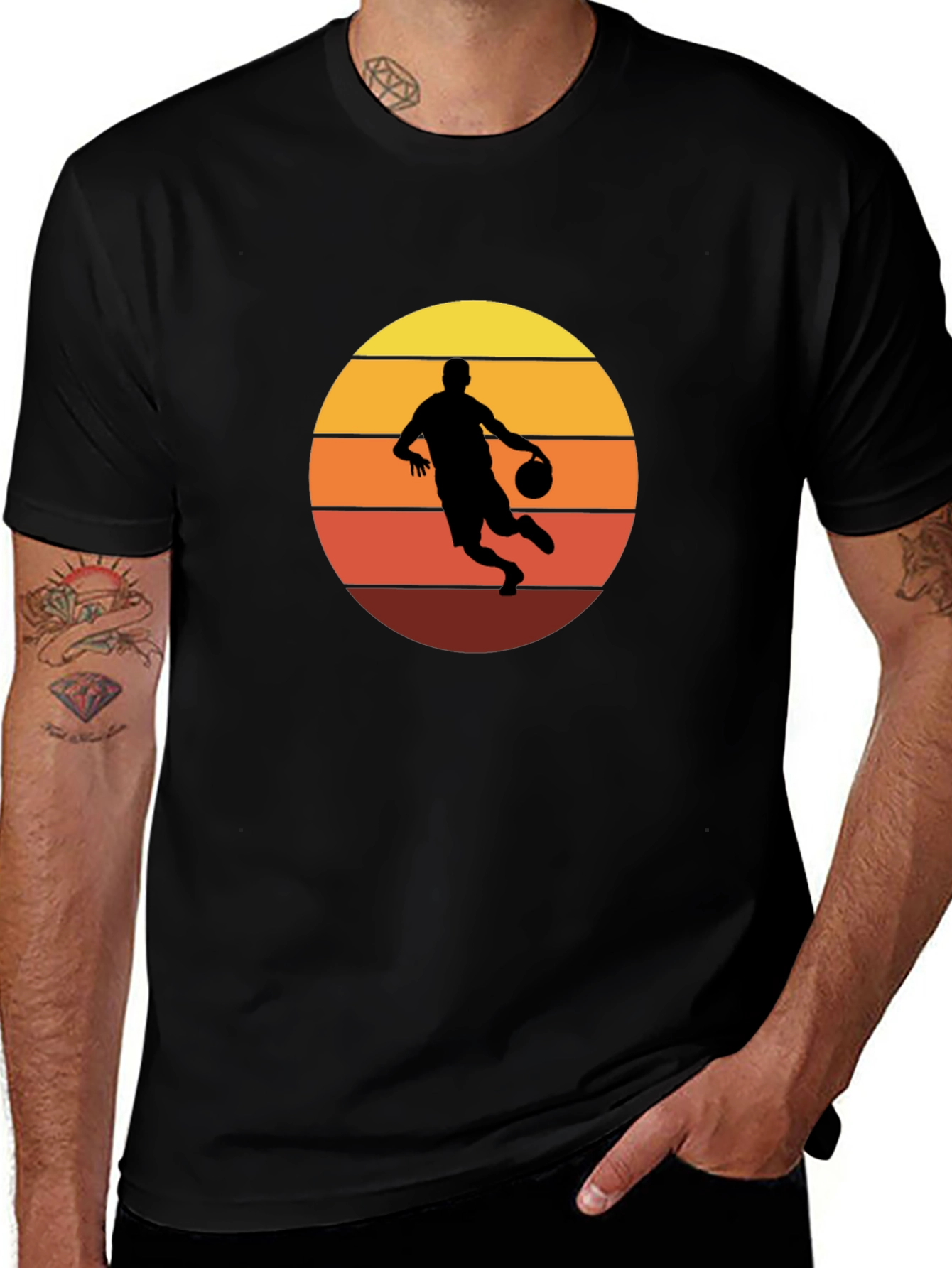 Retro Basketball Player Graphic T-Shirt - Black