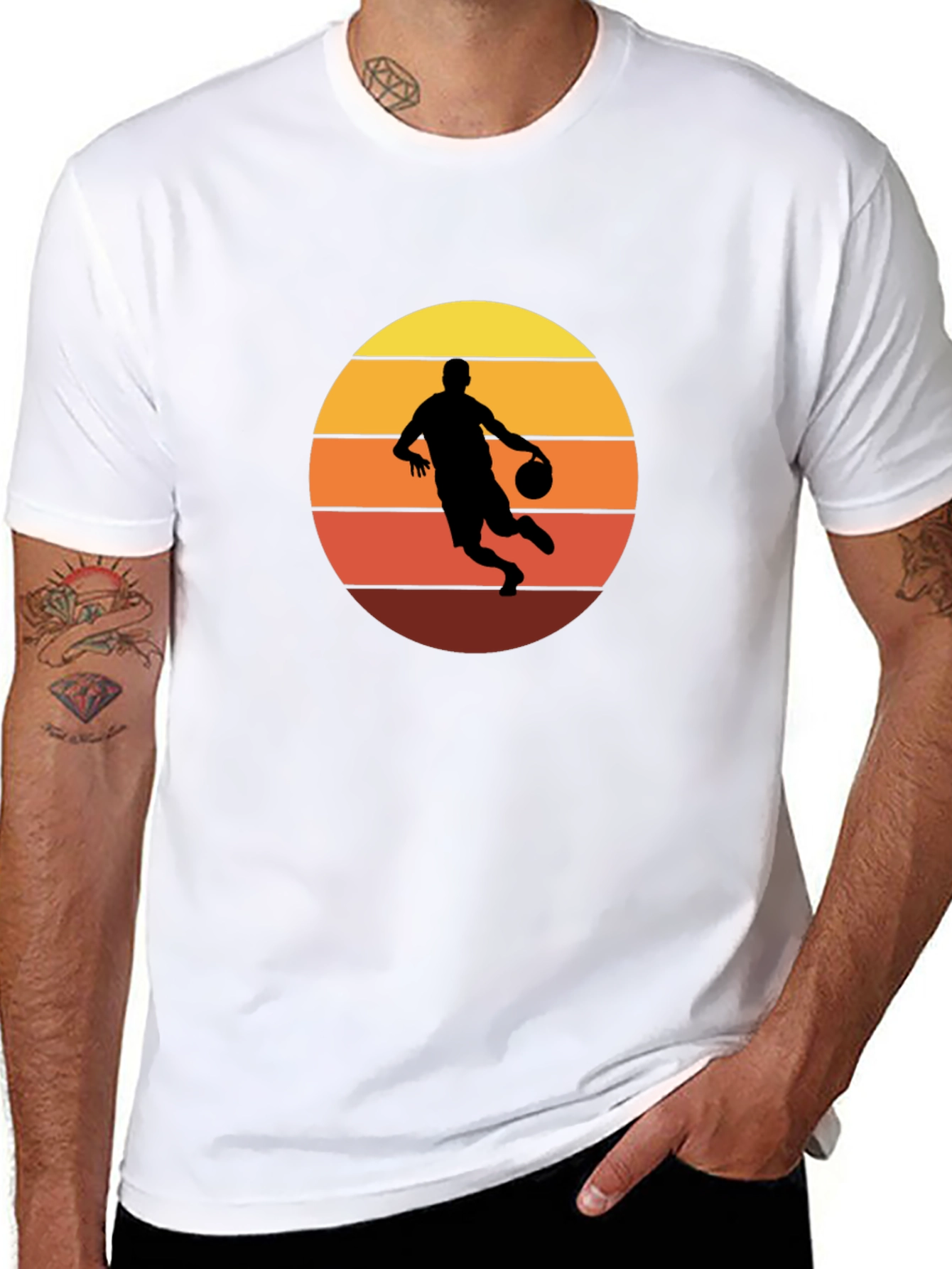 Retro Basketball Player Graphic T-Shirt - Black