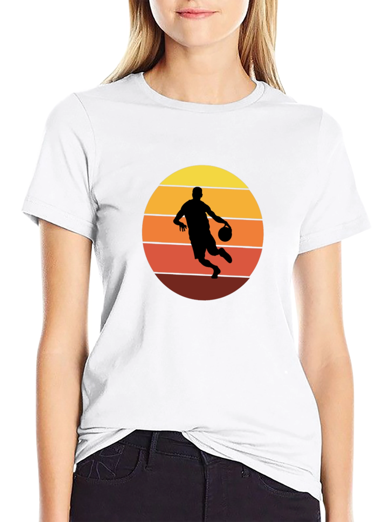 Retro Basketball Player Graphic T-Shirt - Black