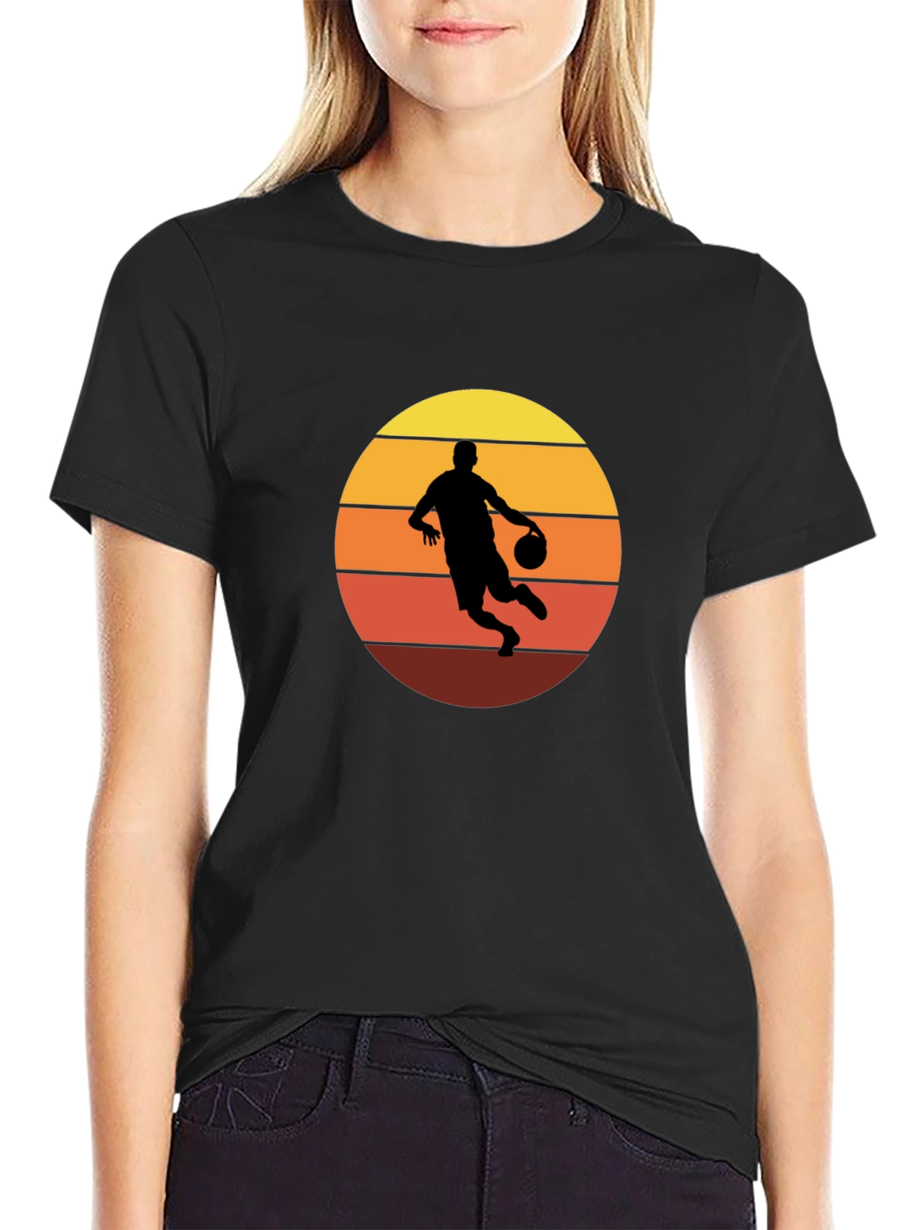 Retro Basketball Player Graphic T-Shirt - Black